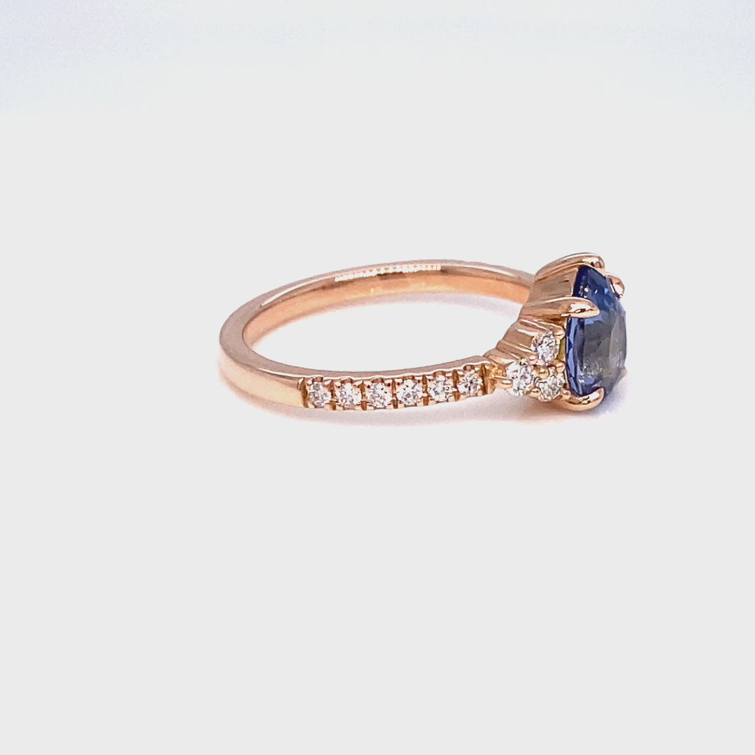 Pear Ceylon blue sapphire ring rose gold 3 stone diamond ring la more design jewelry