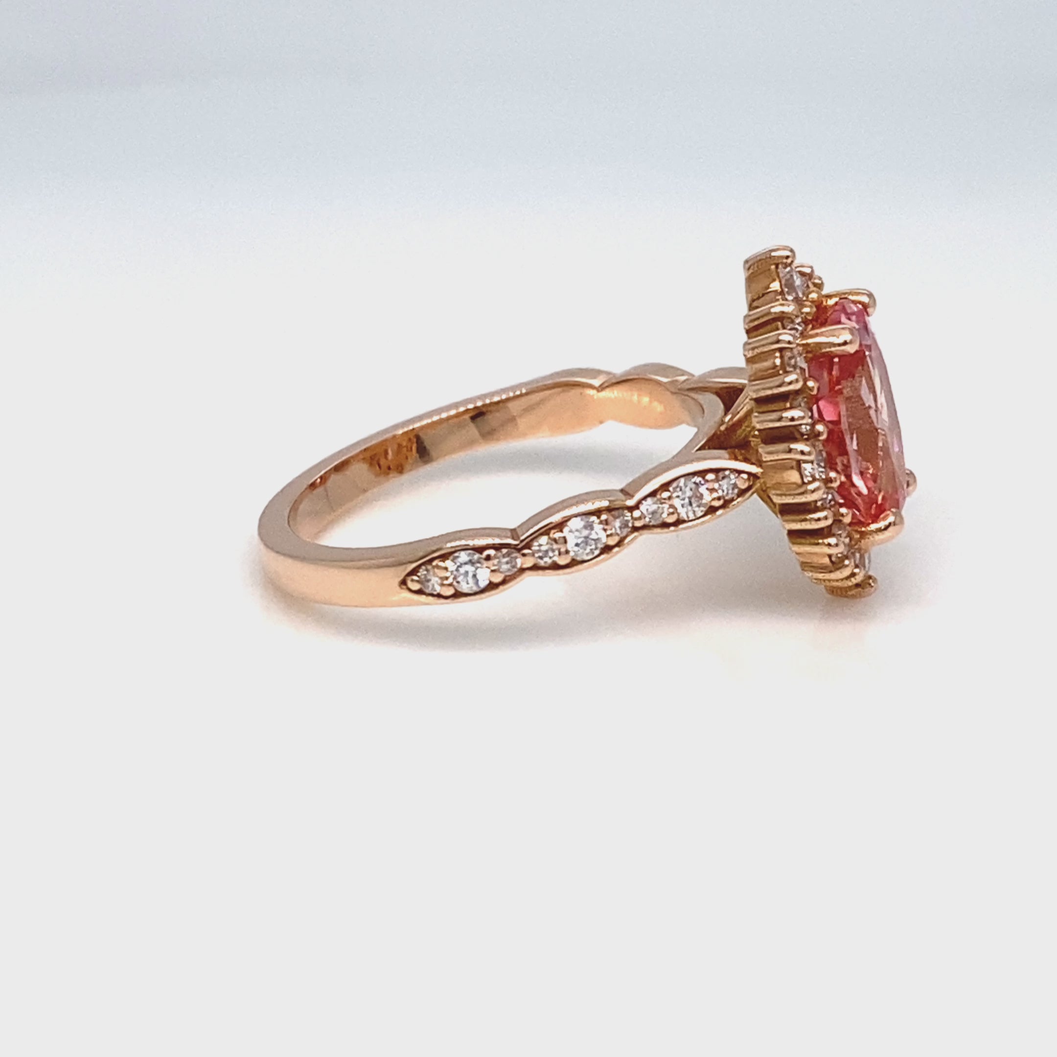 Large oval peach sapphire engagement ring rose gold halo diamond pink sapphire ring La More Design Jewelry