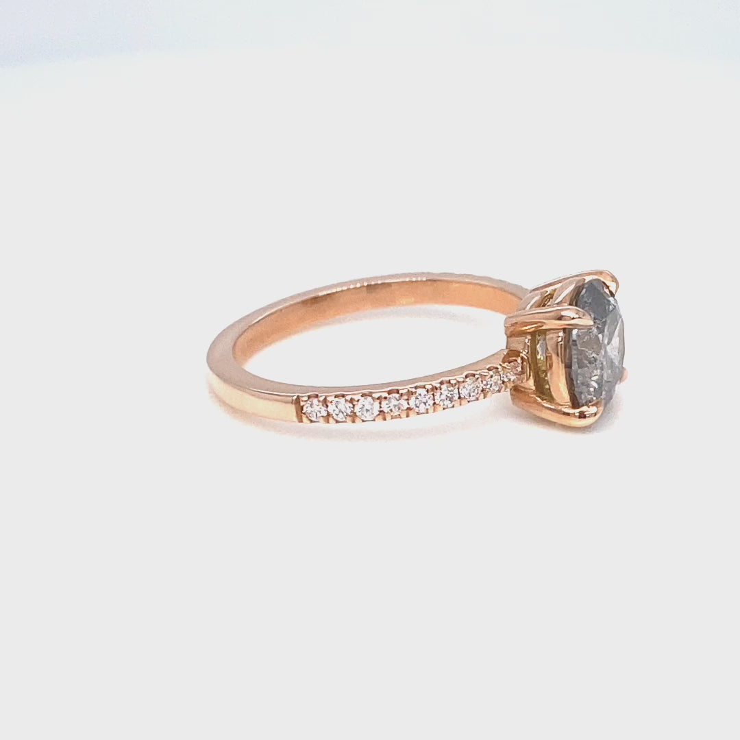 Round salt and pepper diamond ring rose gold solitaire grey diamond ring la more design jewelry