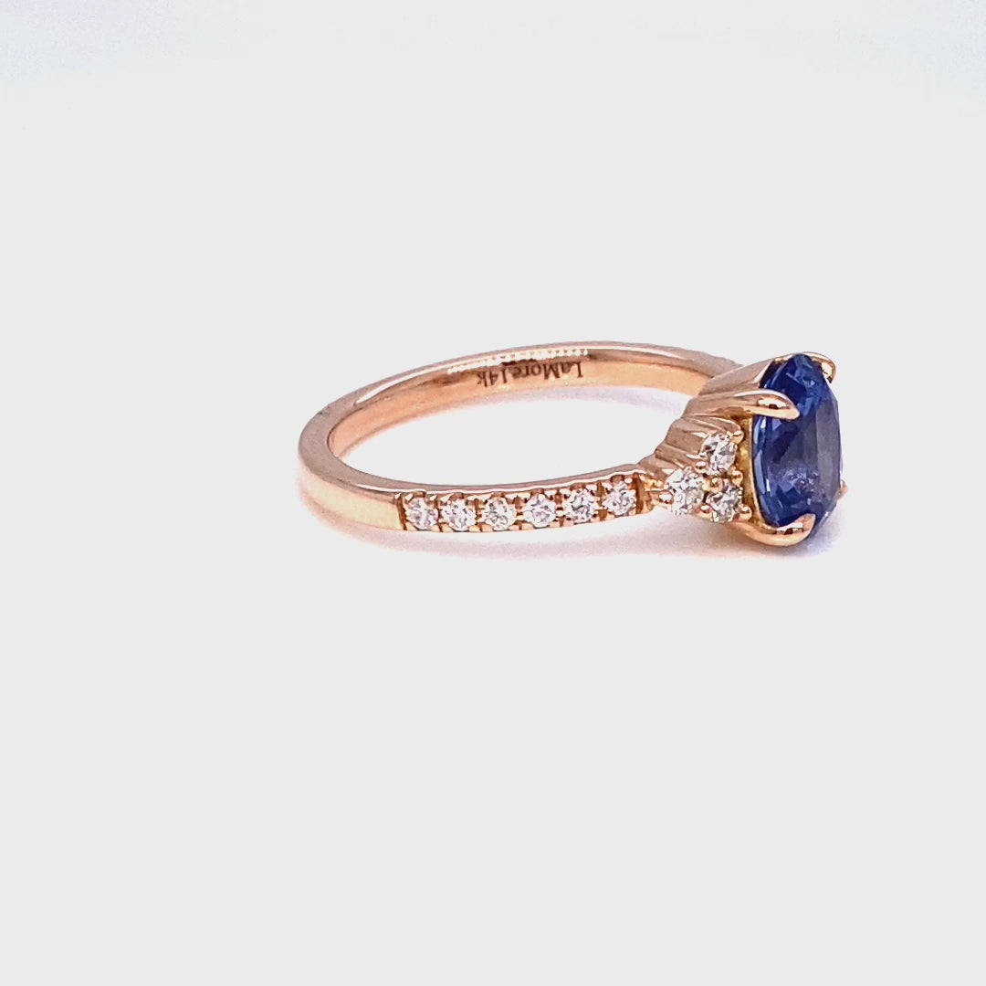 Oval Ceylon blue sapphire ring rose gold 3 stone diamond ring la more design jewelry