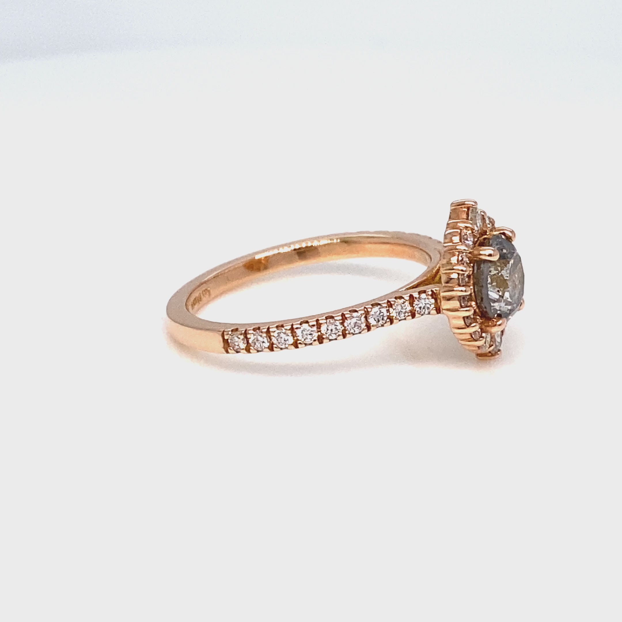 Salt and pepper diamond ring rose gold halo ring pave diamond band la more design jewelry