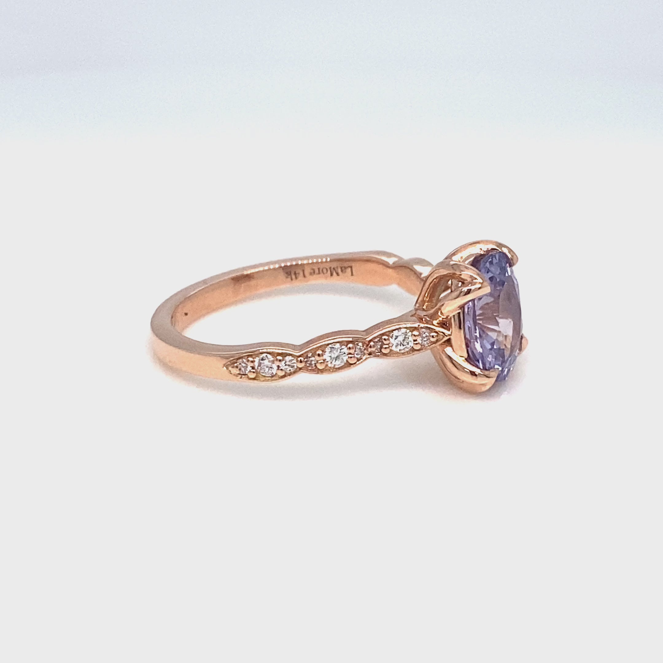oval Lilac sapphire ring rose gold natural purple lavender sapphire solitaire ring diamond sapphire floral ring la more design jewelry