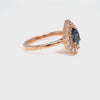 Natural peacock blue sapphire ring rose gold double halo diamond engagement ring la more design jewelry