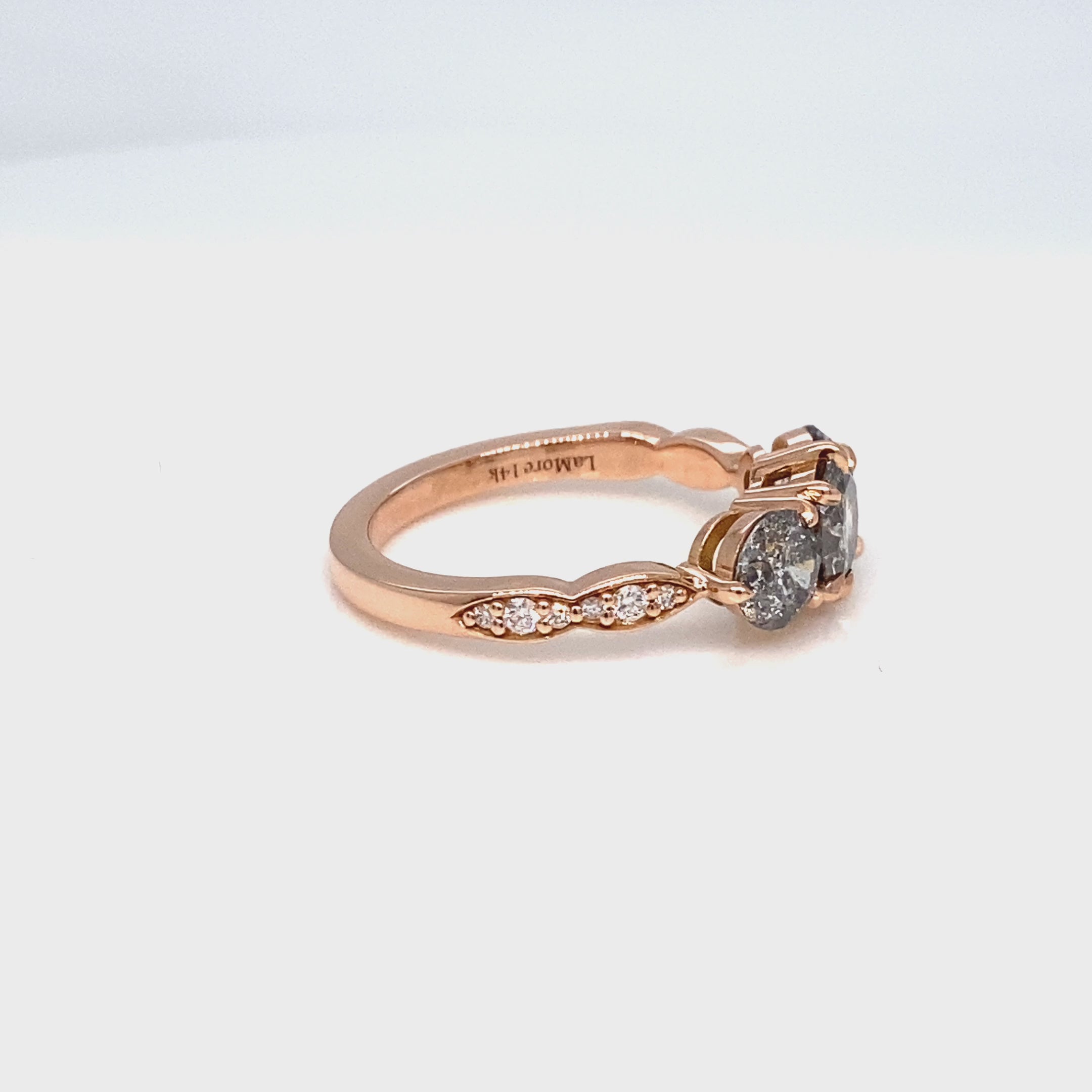 Natural Salt and Pepper Diamond Ring Rose Gold Grey Diamond 3 Stone Ring la more design jewelry