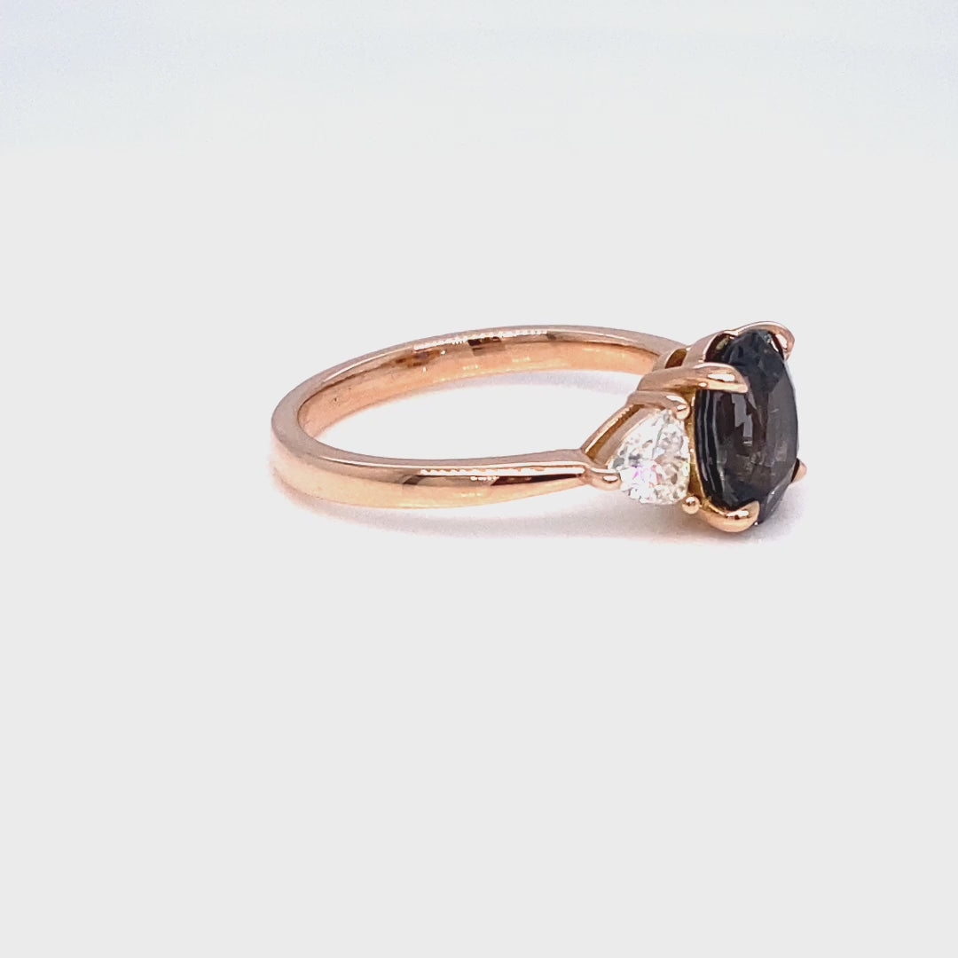 Oval grey spinel diamond ring rose gold 3 stone engagement ring la more design jewelry