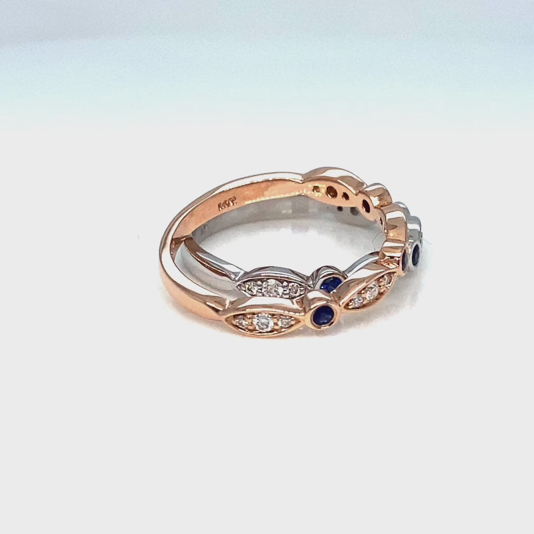 blue sapphire wedding band bezel diamond ring rose gold by la more design jewelry