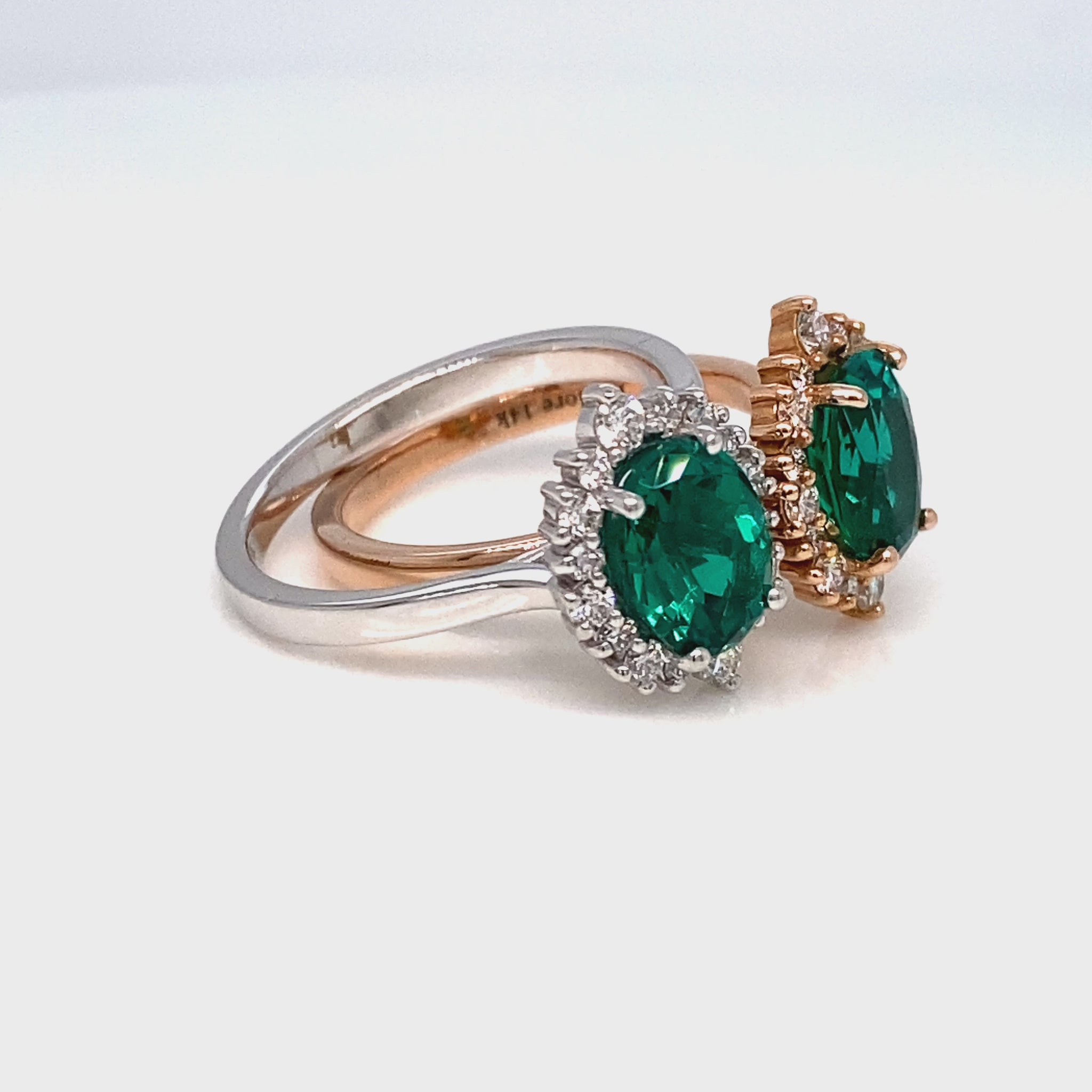Pear emerald engagement ring rose gold ruby halo diamond ring la more design jewelry