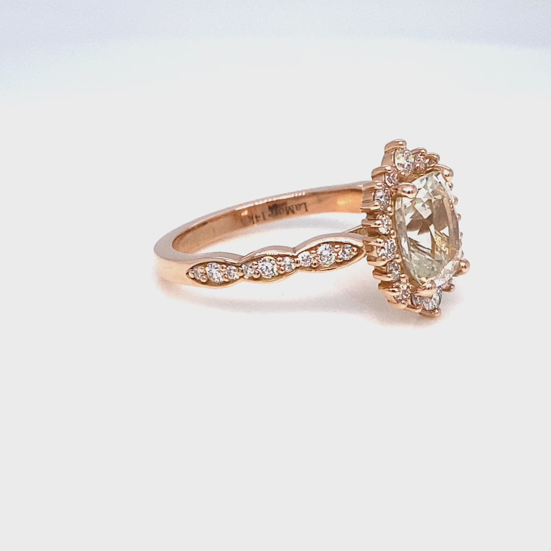 Halo diamond white sapphire ring rose gold cushion sapphire ring la more design jewelry