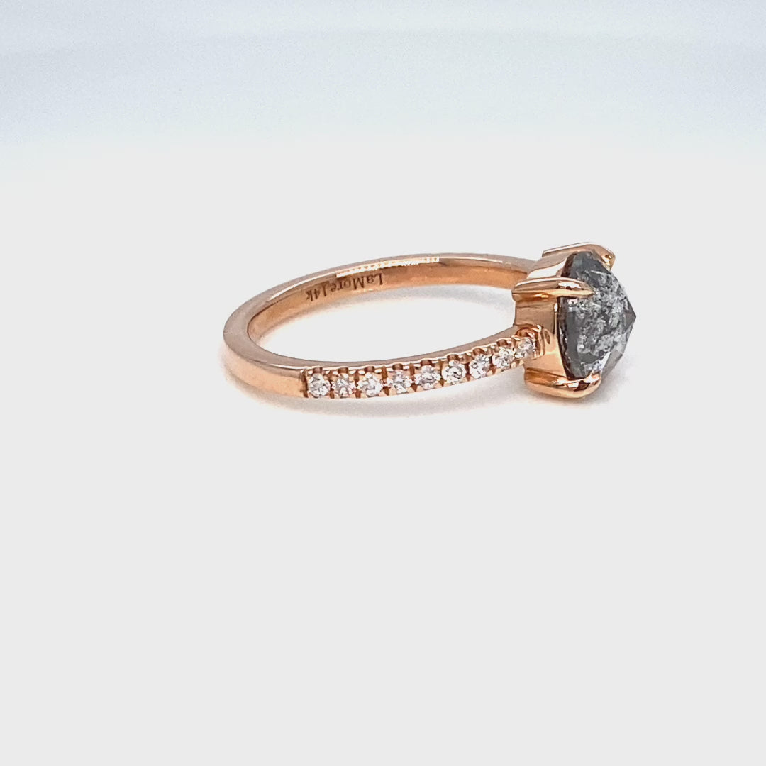 Rose cut salt and pepper diamond ring rose gold solitaire grey diamond pave ring la more design jewelry