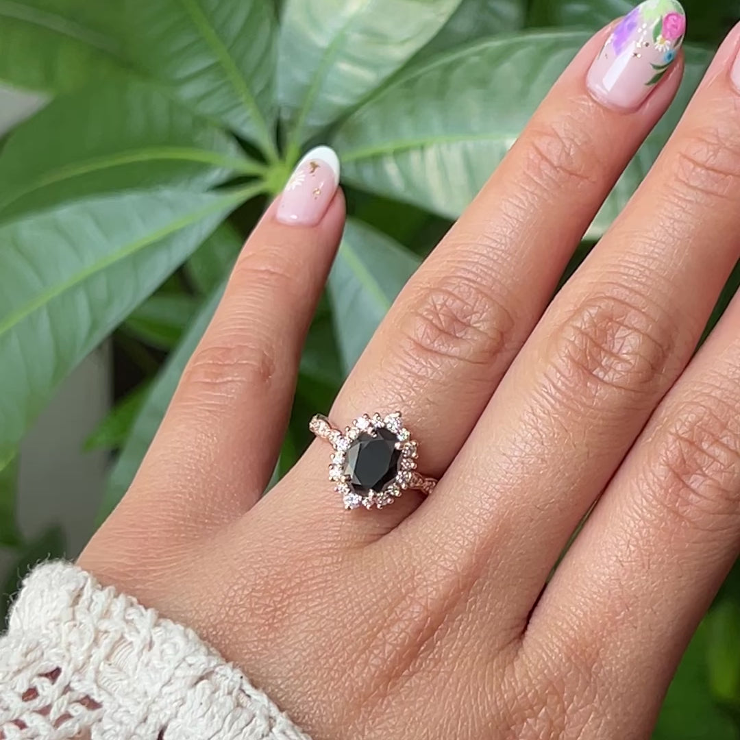 Large oval black diamond engagement ring rose gold halo black diamond ring la more design jewelry