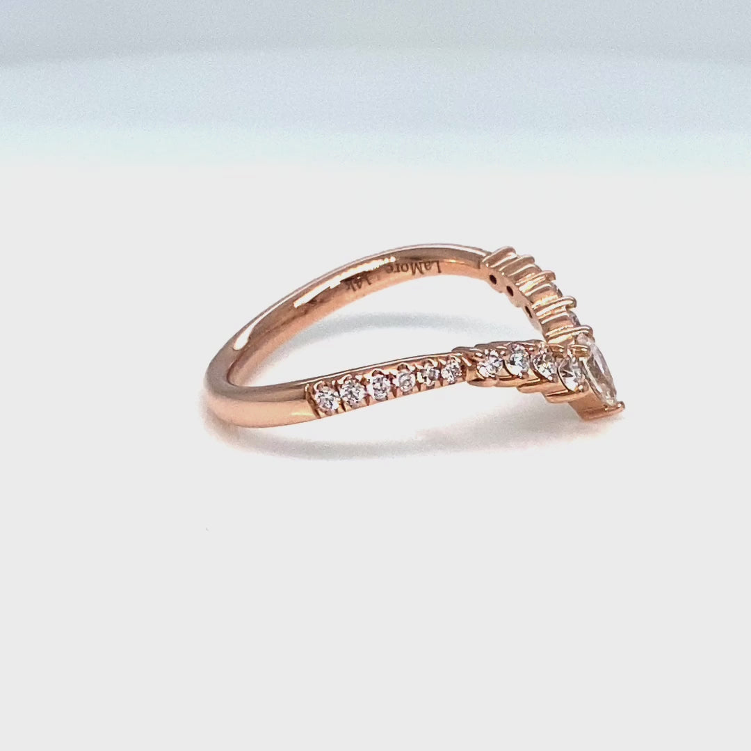 Wishbone diamond wedding ring rose gold V shaped curved pave wedding band la more design jewelry