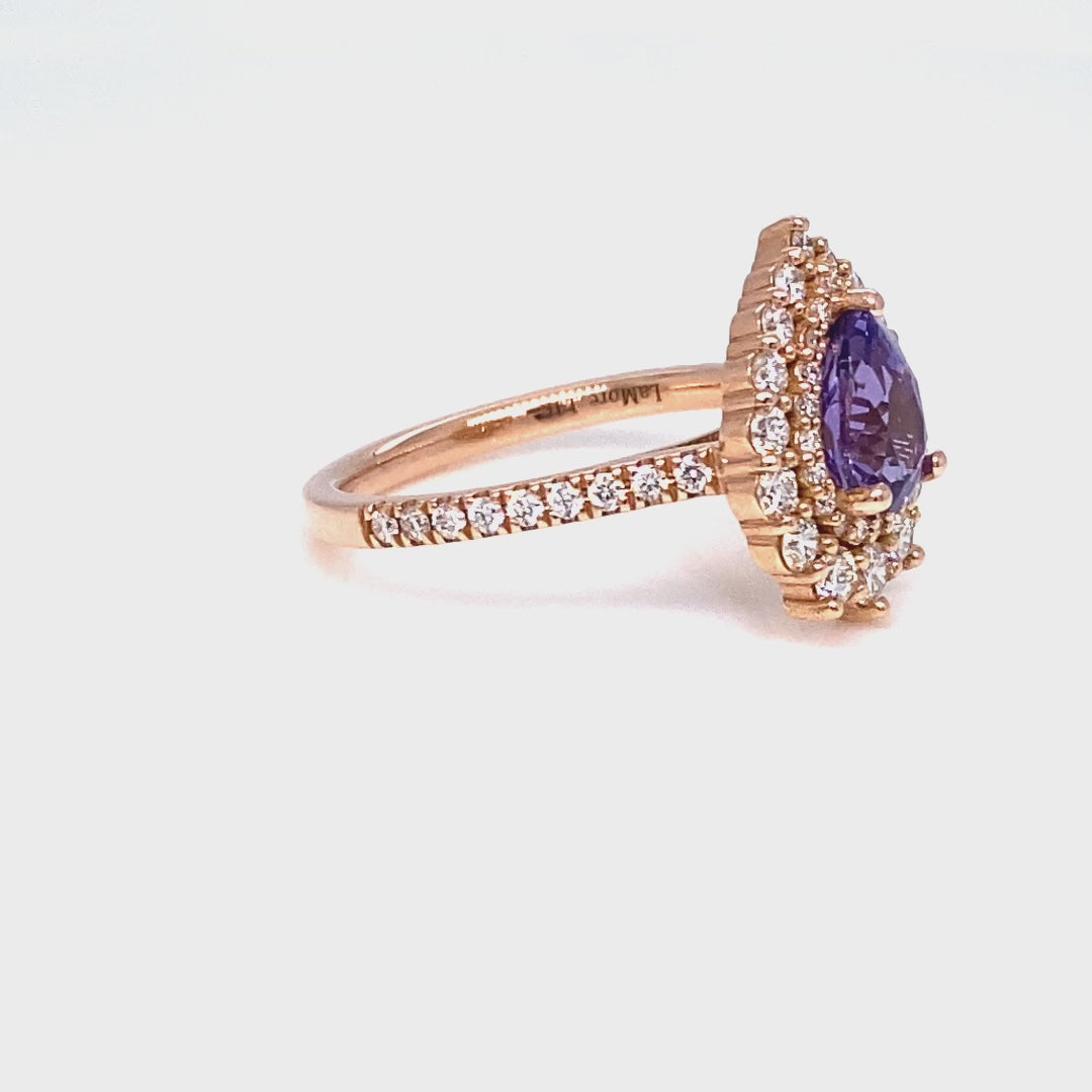 Pear lavender purple sapphire ring rose gold double halo diamond engagement ring la more design jewelry