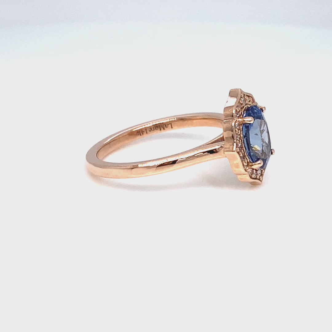 Vintage Blue Sapphire Diamond Ring Rose Gold Oval Ceylon Sapphire Ring ...