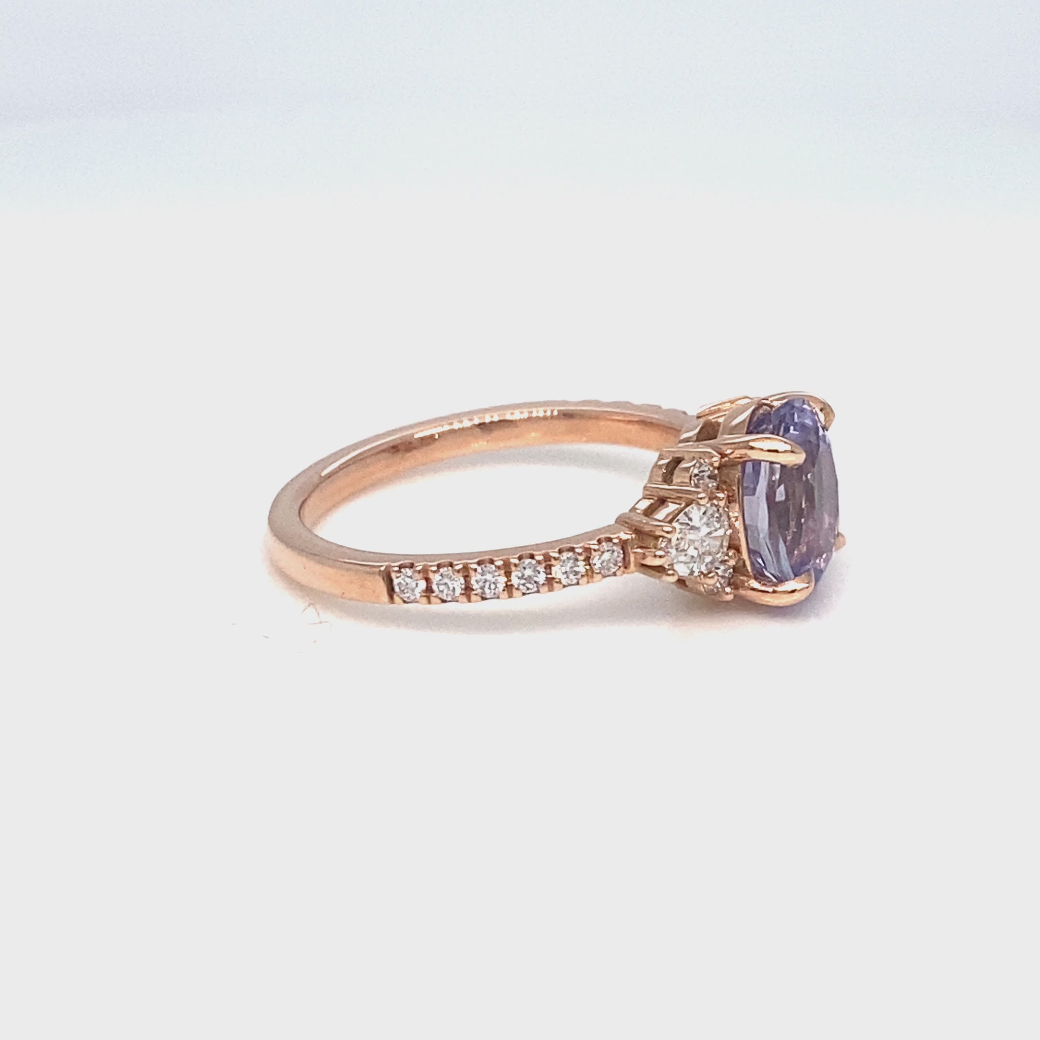 Oval lavender sapphire ring rose gold light purple sapphire diamond 3 stone ring la more design jewelry