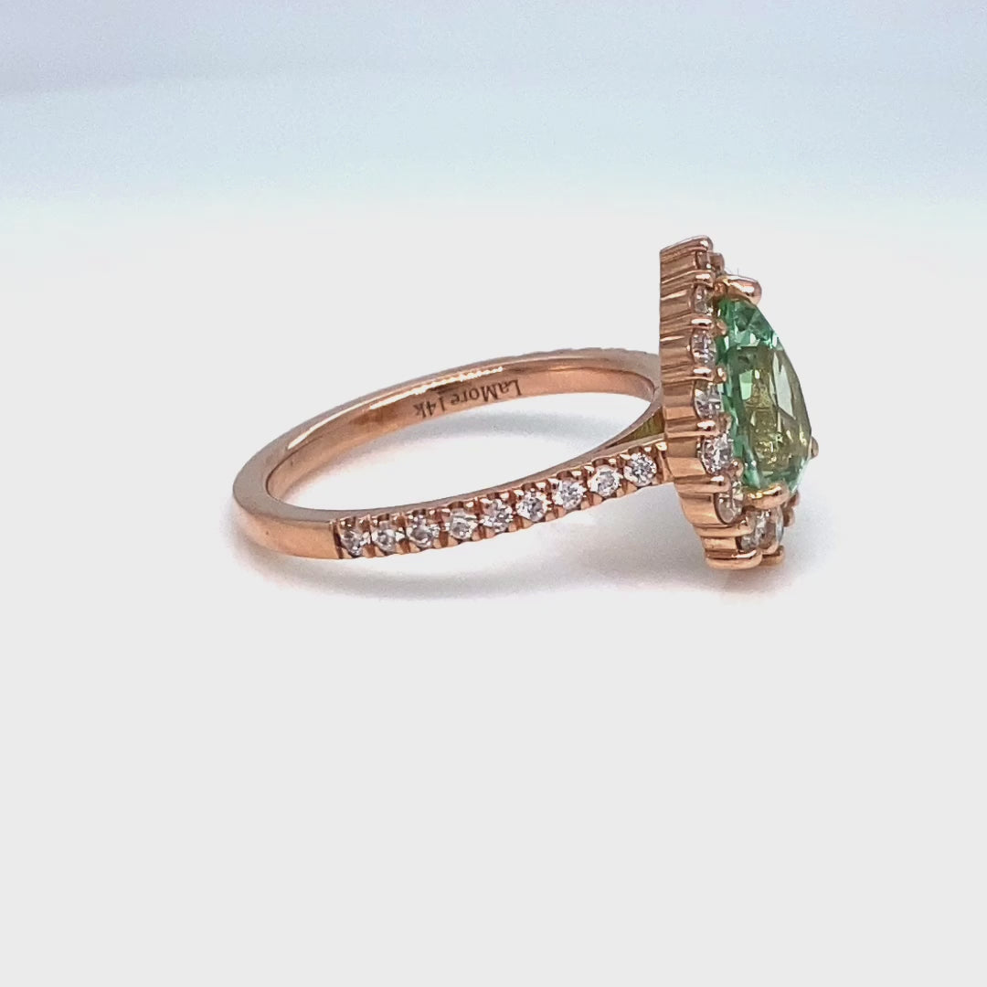 Pear green sapphire engagement ring rose gold halo diamond sapphire ring la more design jewelry