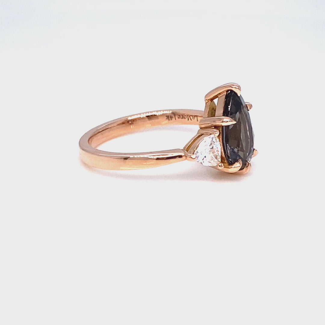 Large pear grey spinel diamond ring rose gold 3 stone engagement ring la more design jewelry