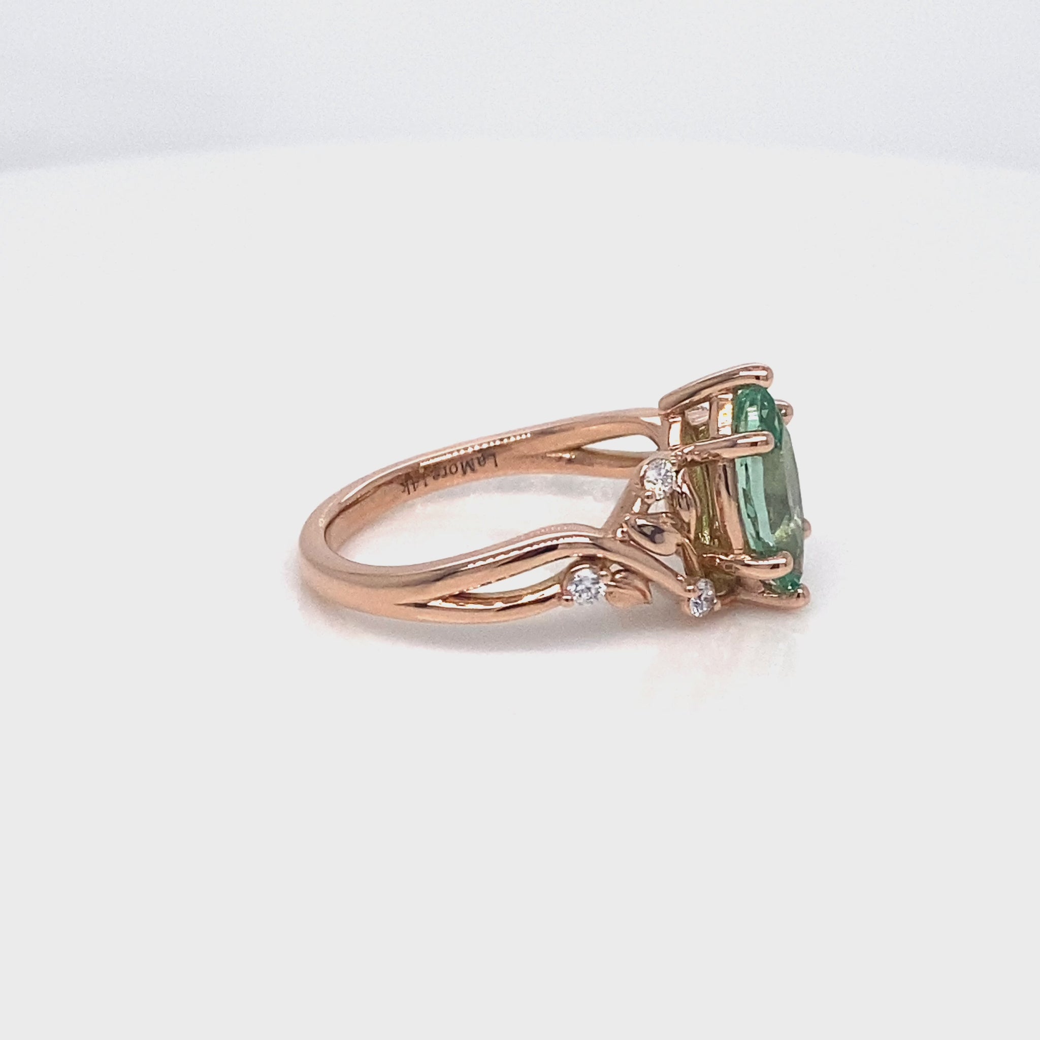 Marquise green sapphire engagement ring rose gold floral leaf diamond band la more design jewelry