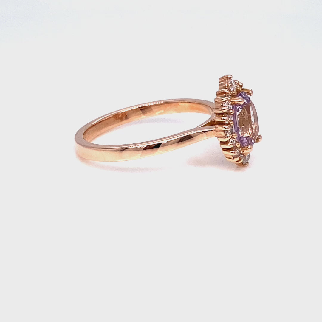 Oval lavender sapphire ring rose gold halo diamond sapphire engagement ring la more design jewelry
