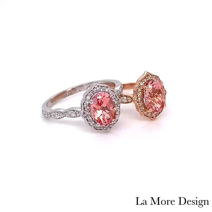 Oval peach sapphire engagement ring rose gold vintage floral diamond morganite ring la more design jewelry