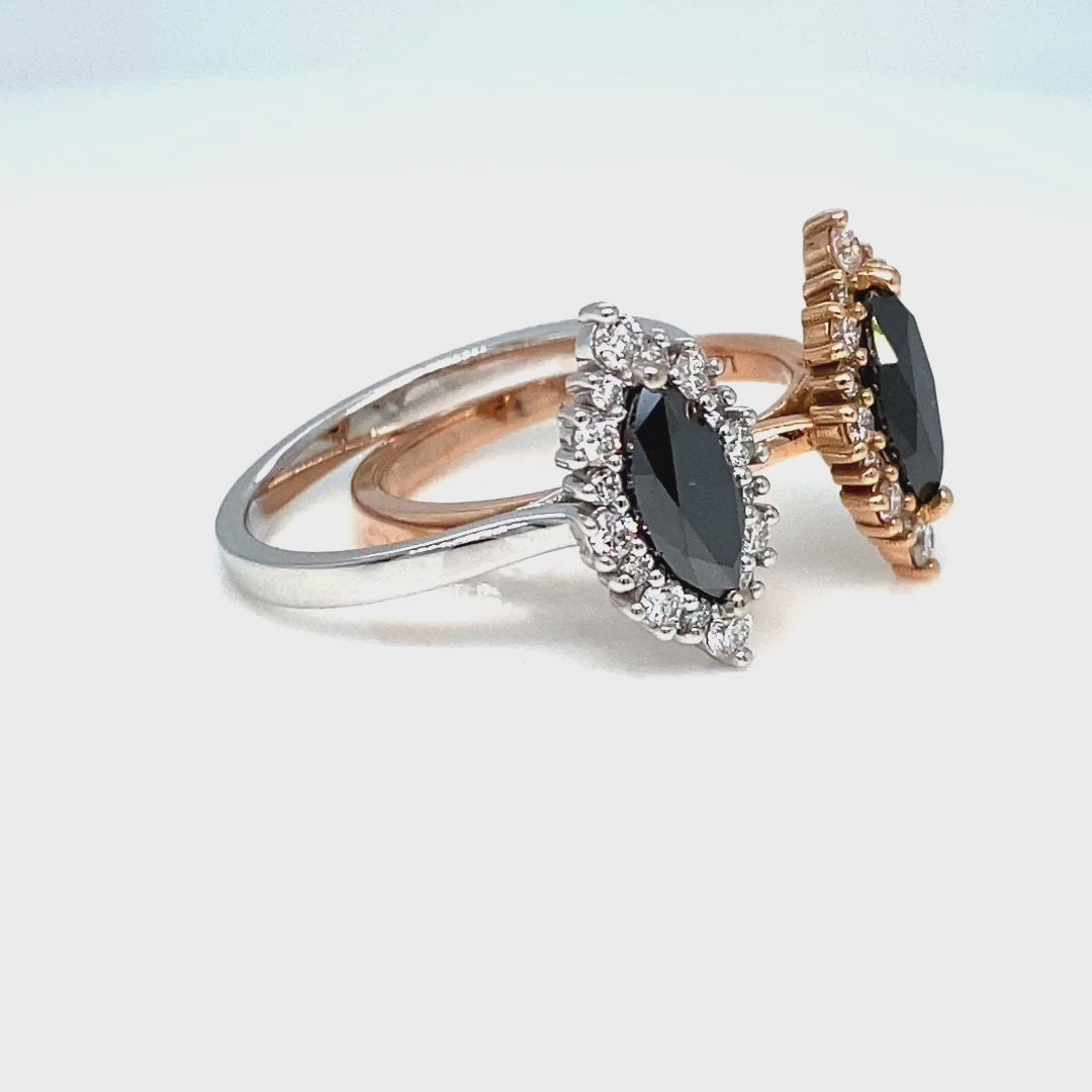 Unique marquise black diamond ring rose gold halo diamond engagement ring la more design jewelry