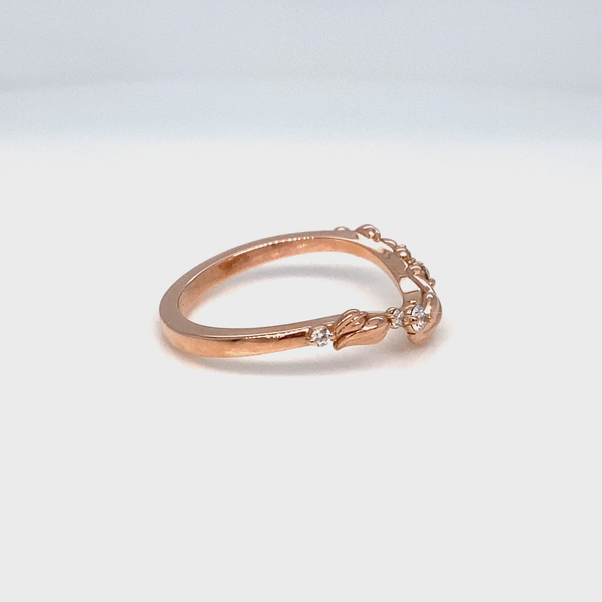 Floral Leaf Diamond Wedding Ring Rose Gold U Shaped Contour Wedding Band La More Design Jewelry