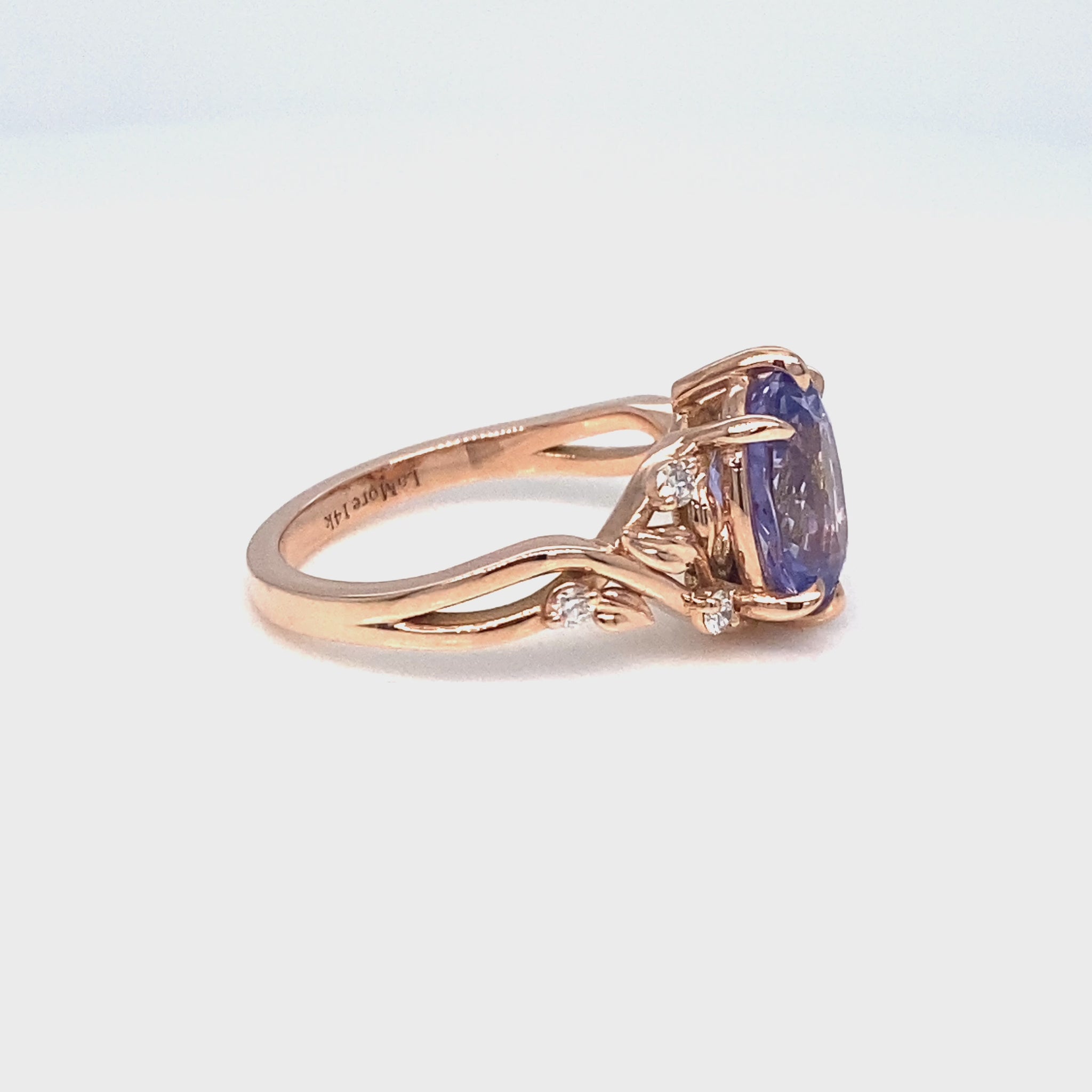 Oval lavender sapphire ring rose gold floral leaf diamond purple sapphire solitaire ring la more design jewelry