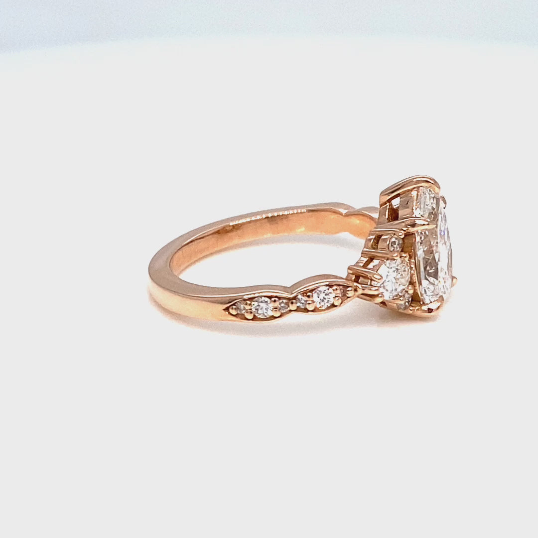 Large Pear Lab Diamond 3 Stone Engagement Ring Rose Gold Cluster Ring ...