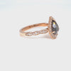 Pear salt and pepper diamond ring rose gold grey diamond halo ring la more design jewelry
