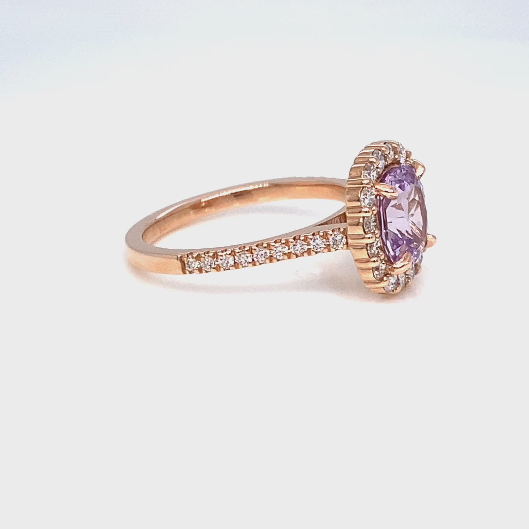 Cushion lavender sapphire ring rose gold halo diamond purple sapphire pave ring la more design jewelry
