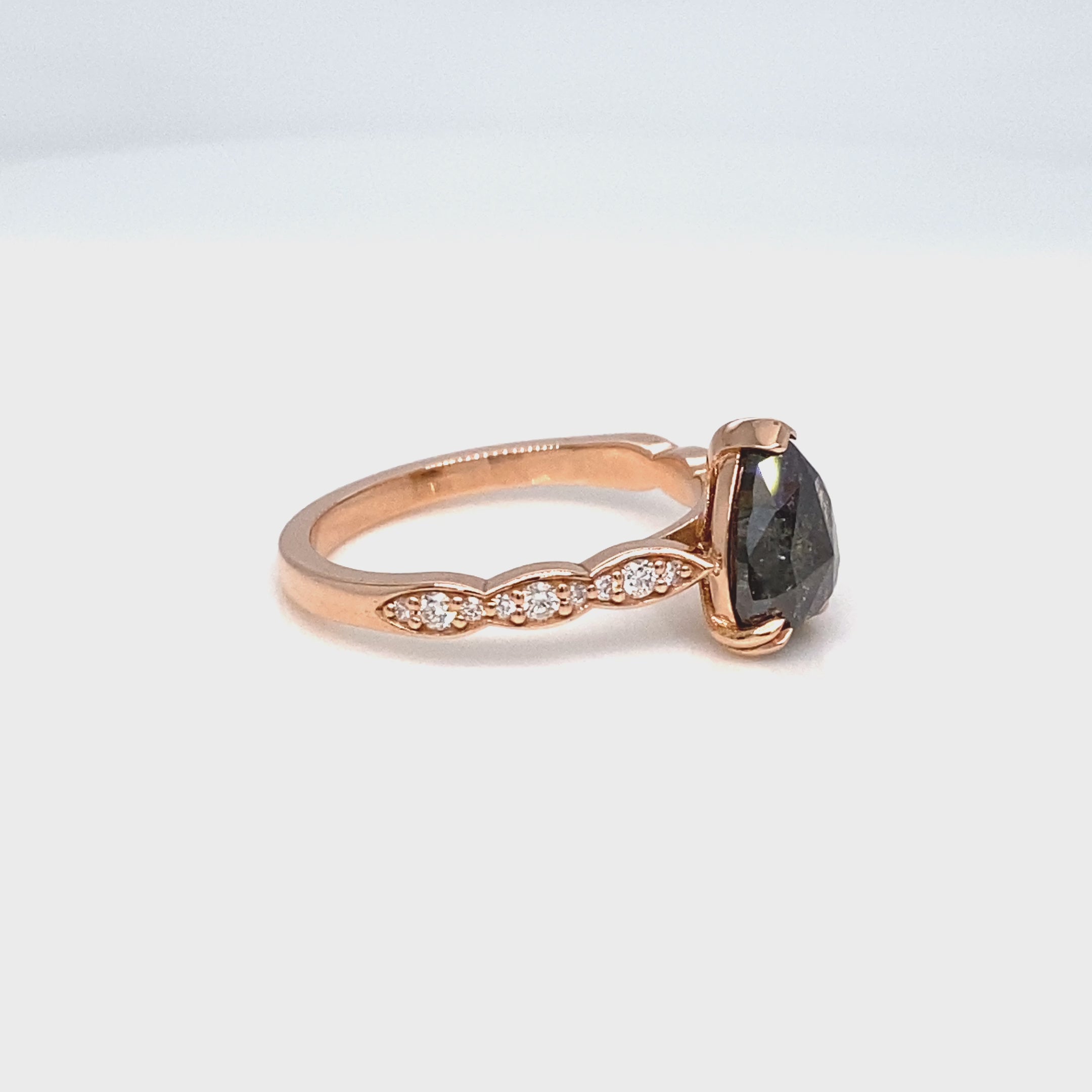 Pear Salt and Pepper Diamond Ring Rose Gold Grey Diamond Solitaire Ring la more design jewelry