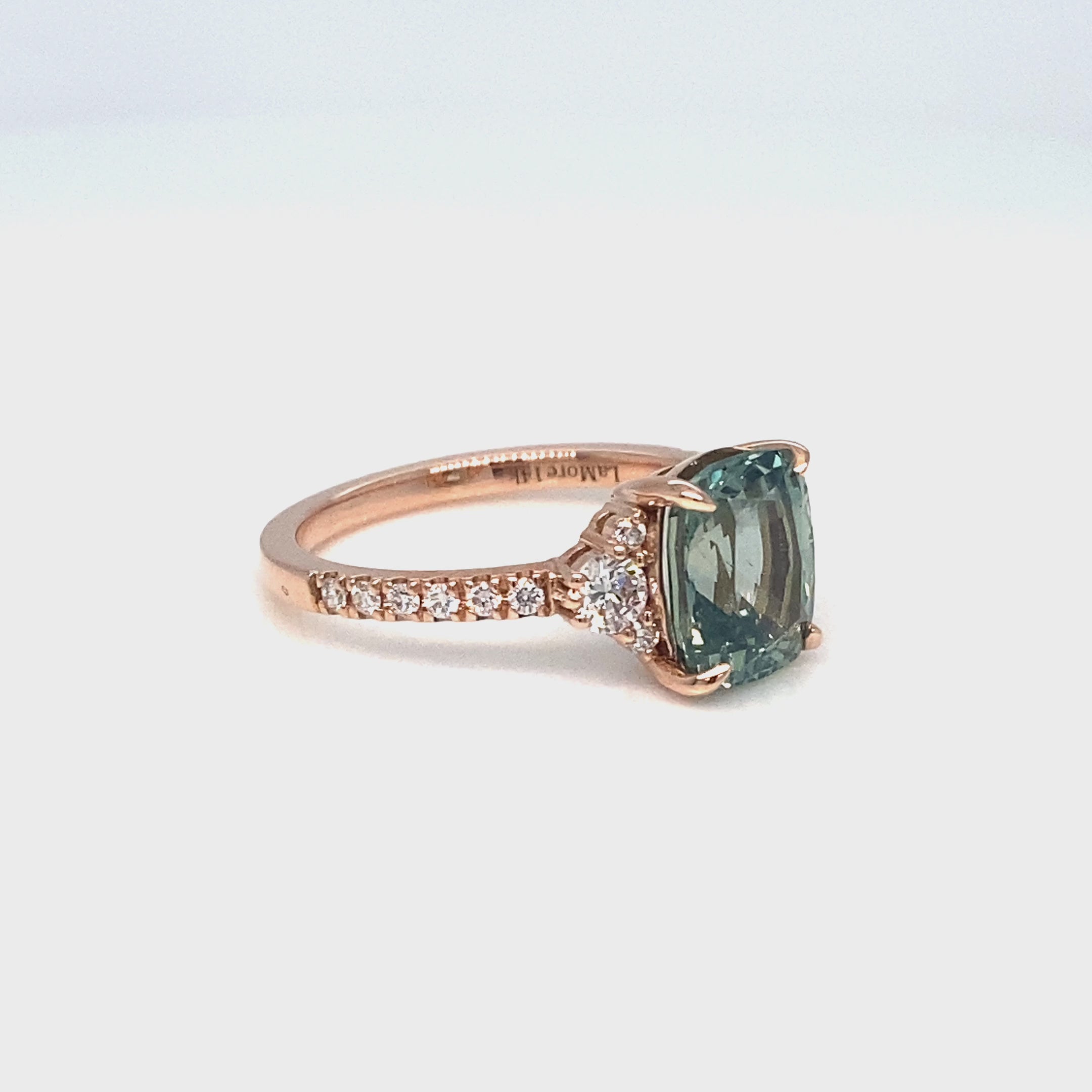 Elongated cushion sapphire engagement ring rose gold green sapphire diamond 3 stone ring la more design jewelry