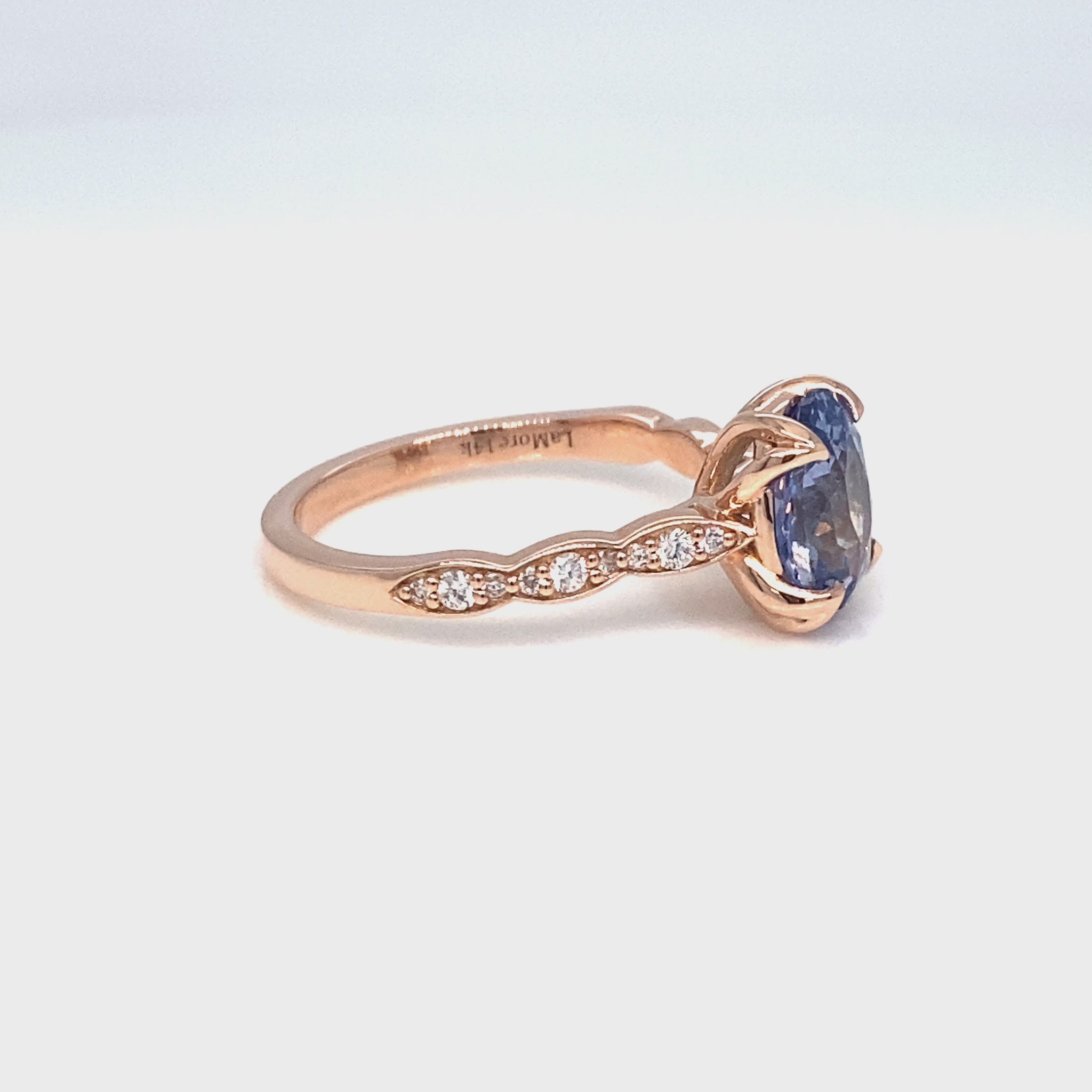 oval aqua blue sapphire ring rose gold natural Ceylon sapphire solitaire ring diamond sapphire floral ring la more design jewelry