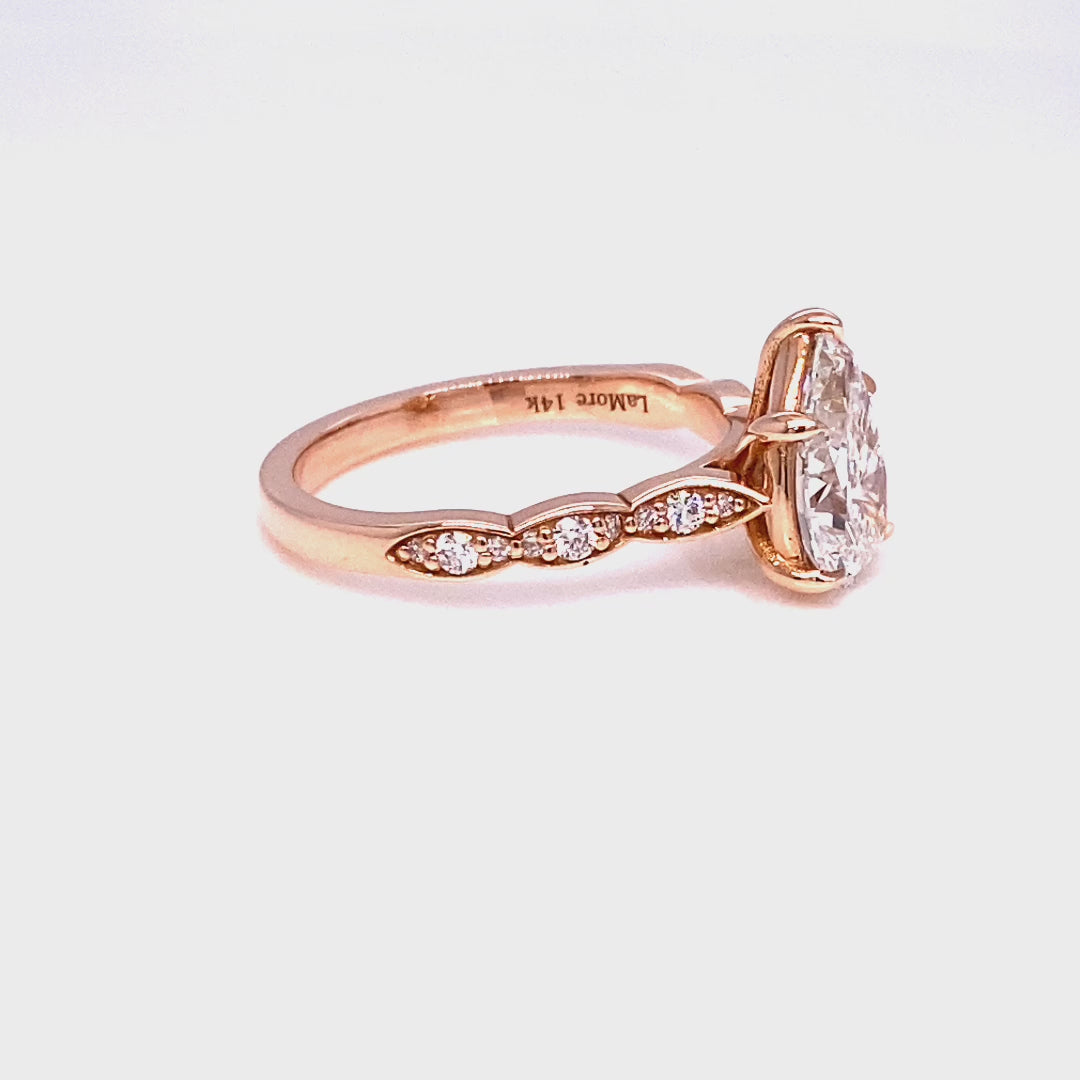 1.72 Ct Pear Lab Grown Diamond Ring in 14k Rose Gold Solitaire Band, Size 6.25