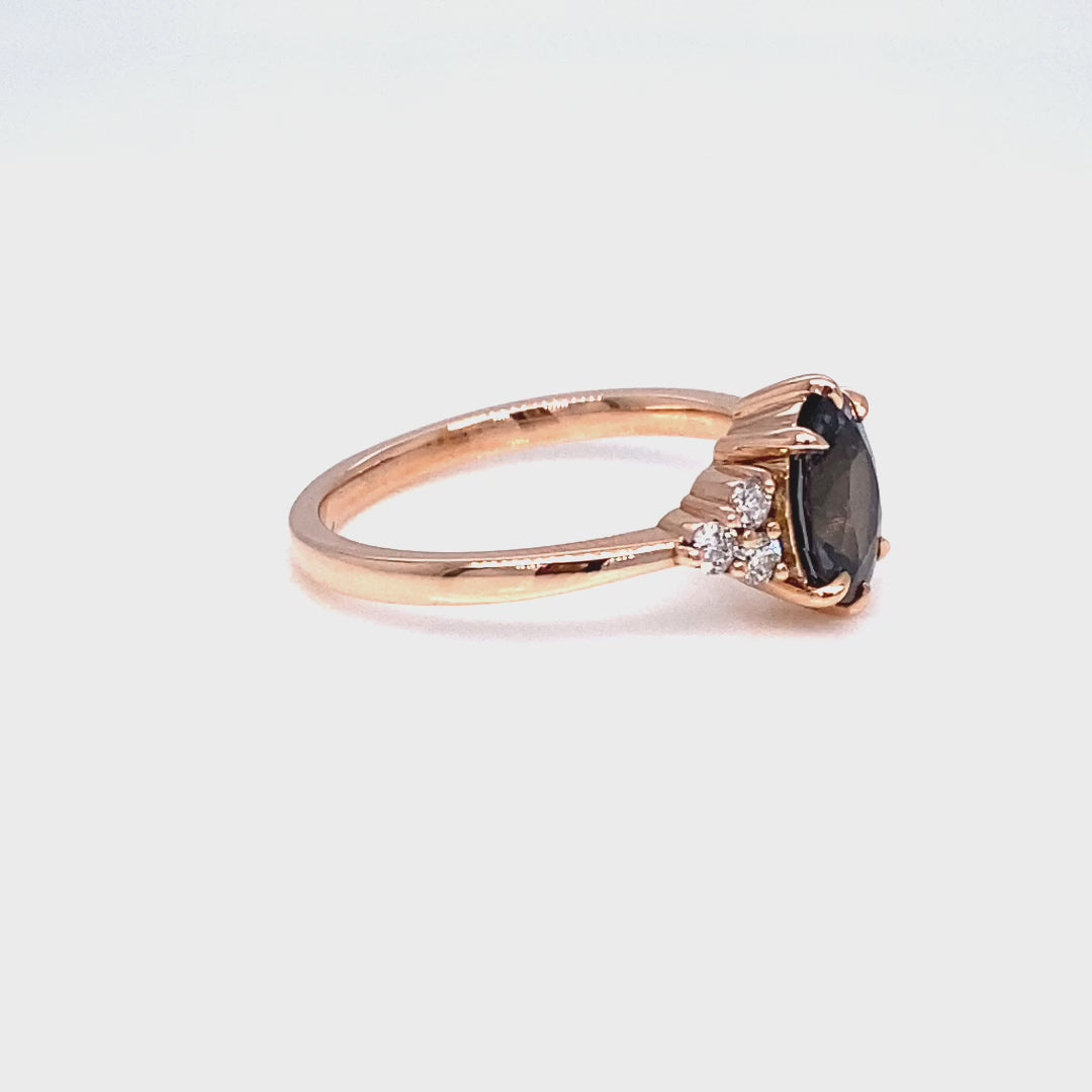 Oval grey spinel diamond ring rose gold 3 stone engagement ring la more design jewelry
