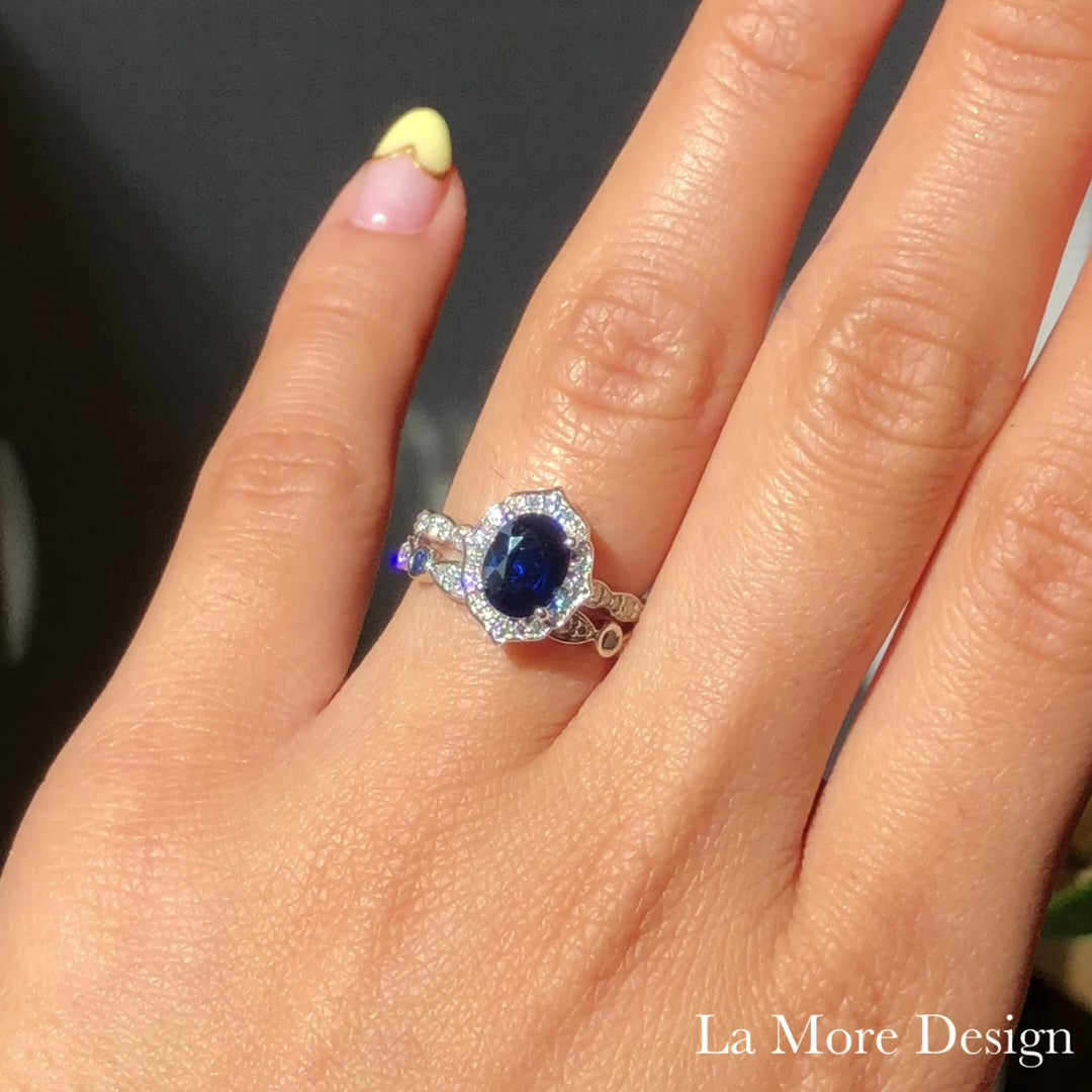 1.64ct Natural Blue Sapphire Ring | Diamond Floating Halo Ring in Platinum