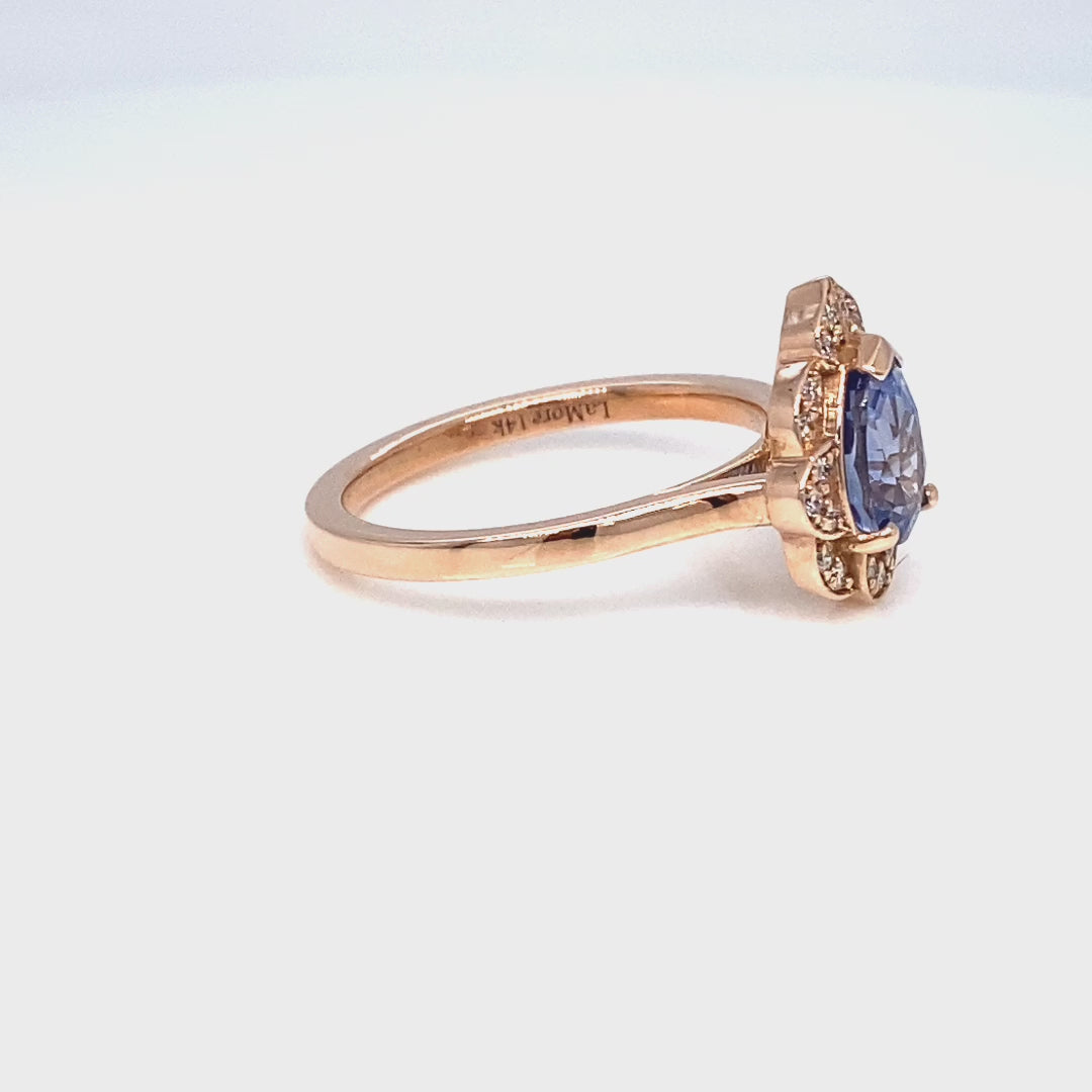 Pear Ceylon blue sapphire ring rose gold vintage floral sapphire diamond ring la more design jewelry