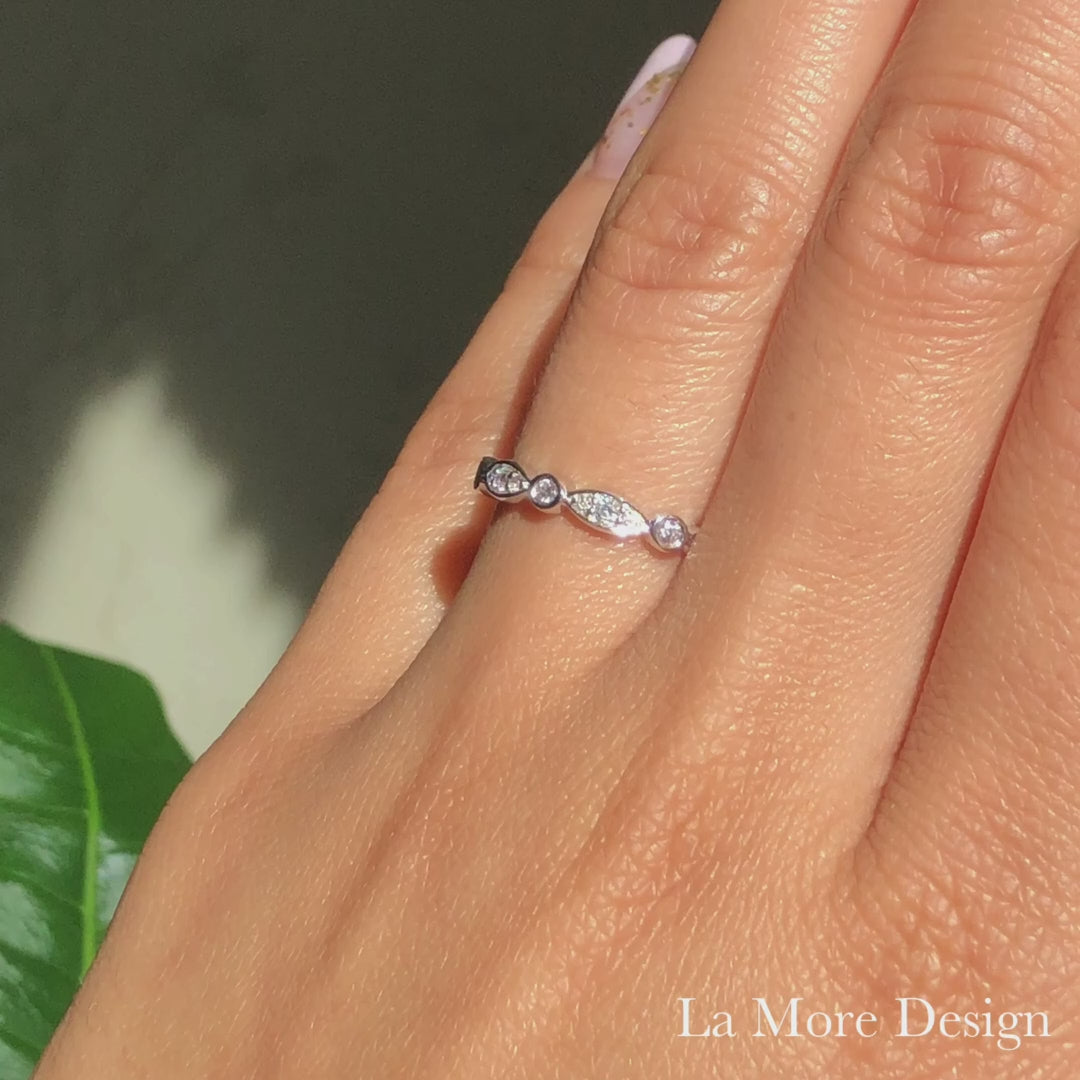Bezel diamond wedding ring rose gold scalloped half eternity band la more design jewelry