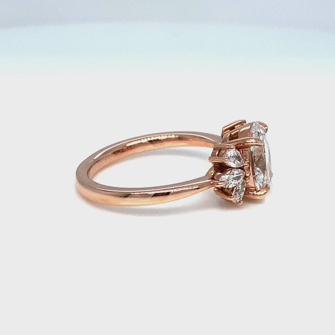 large lab grown diamond 3 stone ring rose gold oval diamond cluster ring la more design jewelry