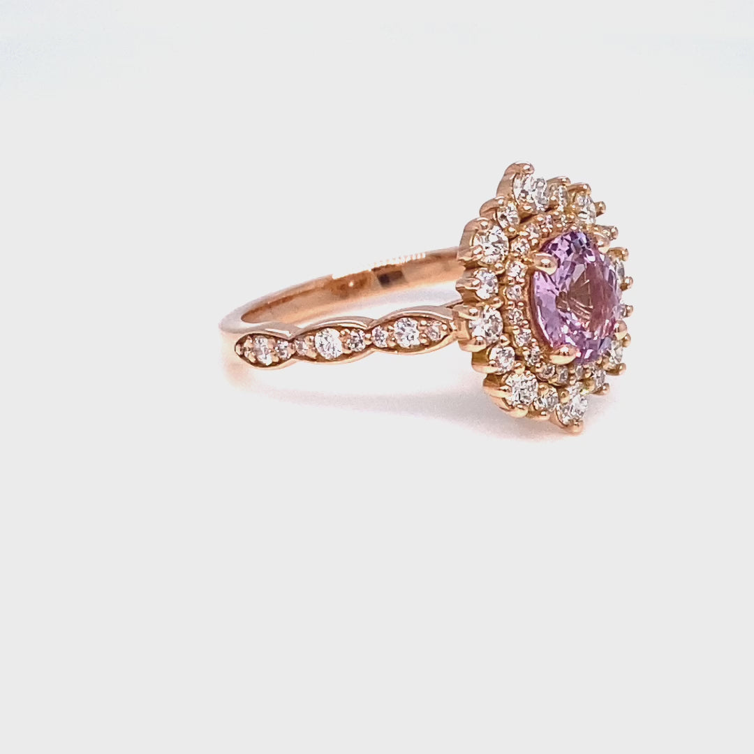 Oval lavender sapphire ring rose gold double halo diamond engagement ring la more design jewelry