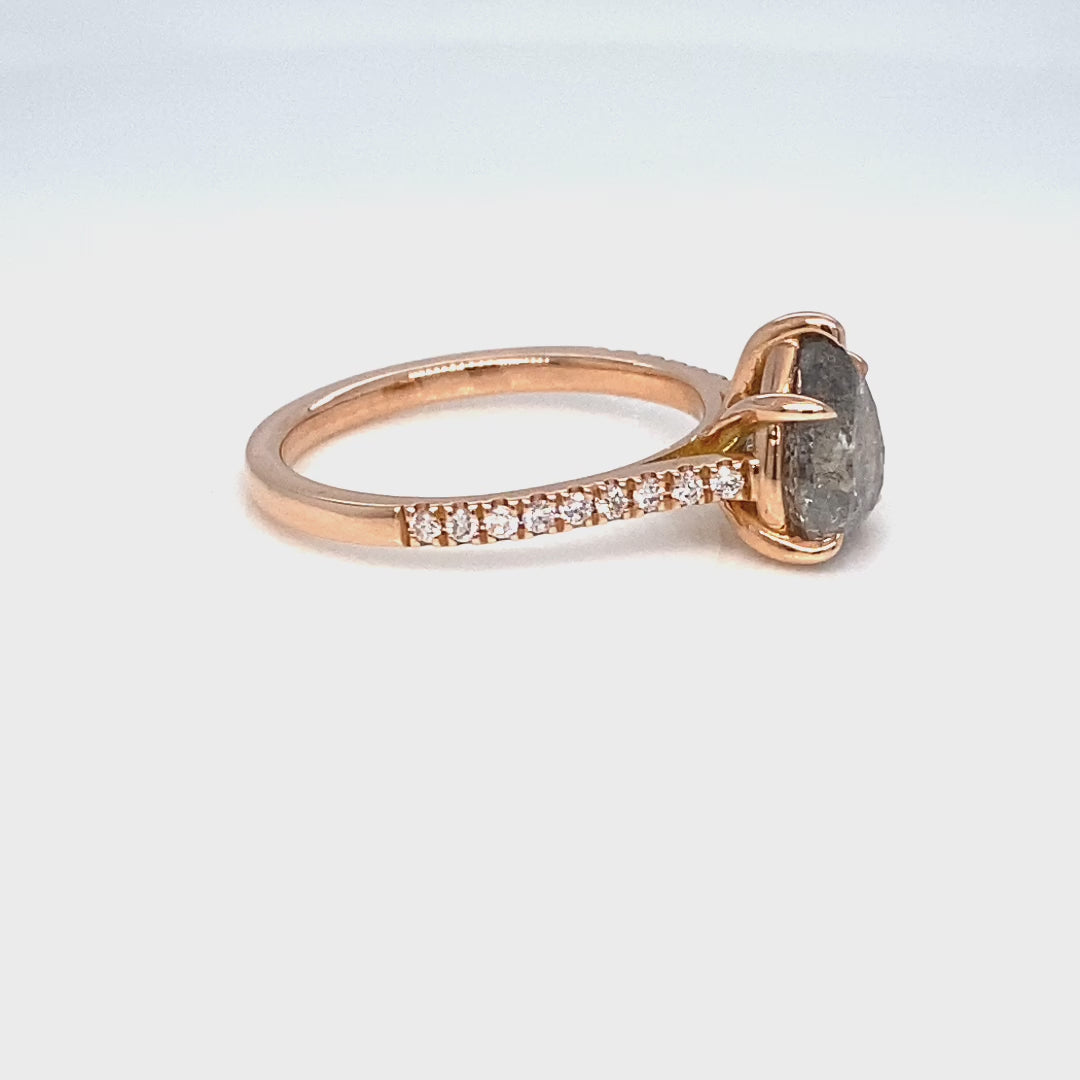 Pear salt and pepper diamond ring rose gold solitaire grey diamond pave ring la more design jewelry