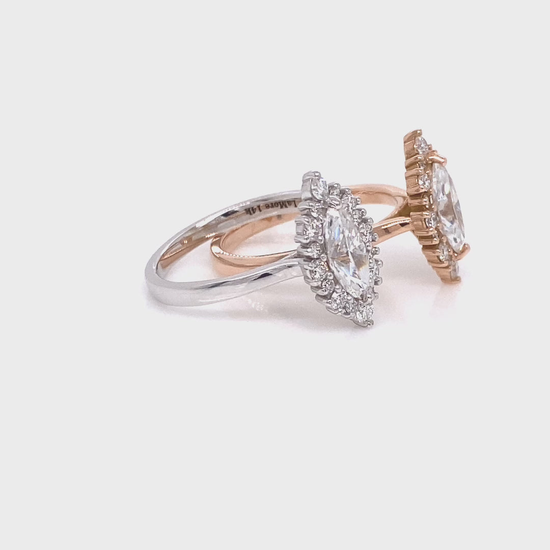 marquise moissanite ring rose gold tiara halo diamond moissanite engagement ring la more design jewelry