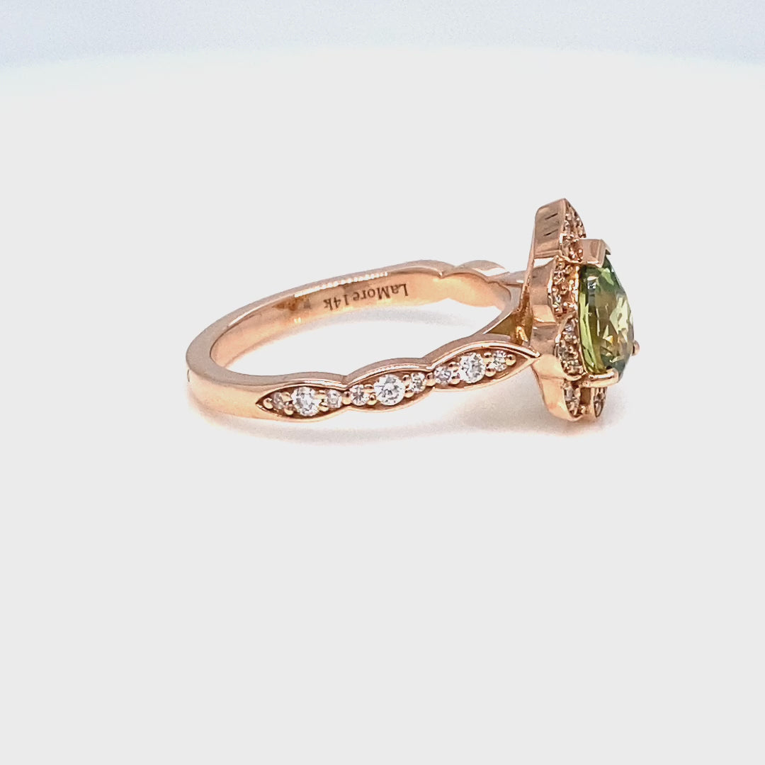 Vintage style pear cut green sapphire ring rose gold sapphire diamond ring la more design jewelry