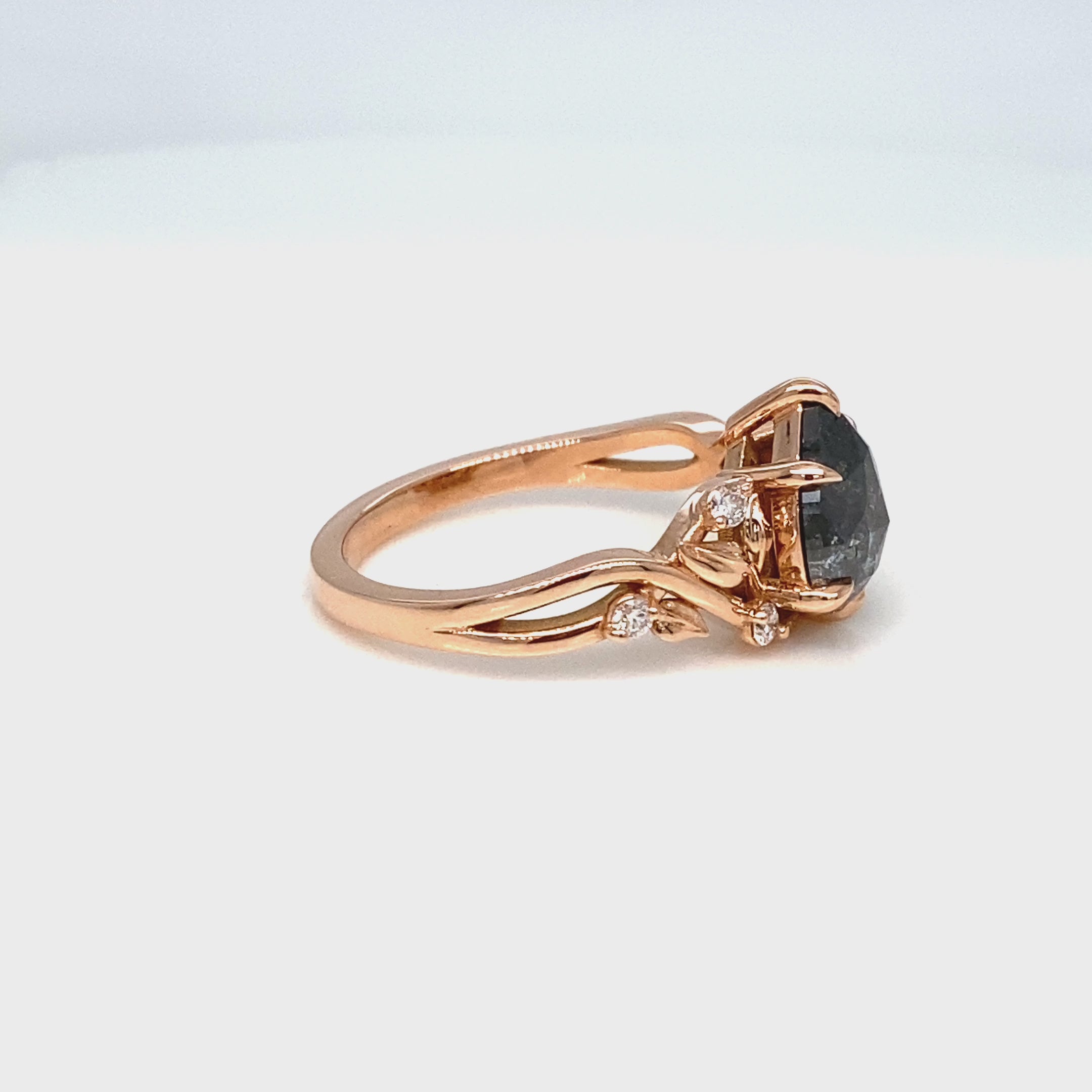 Pear Salt and Pepper Diamond Ring Rose Gold Floral Leaf Grey Diamond Ring la more design jewelry