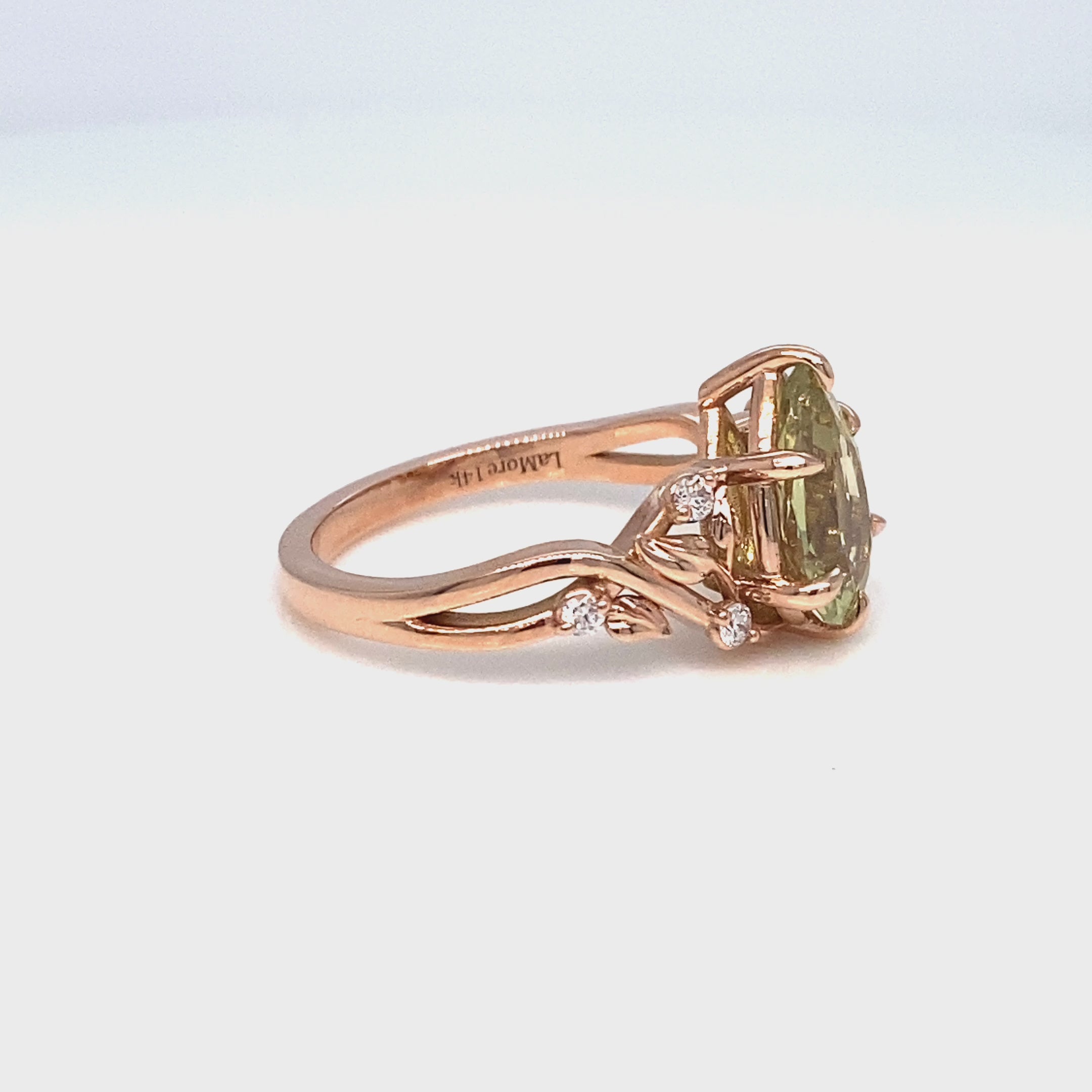 Pear green sapphire ring rose gold floral leaf diamond sea green sapphire solitaire ring la more design jewelry
