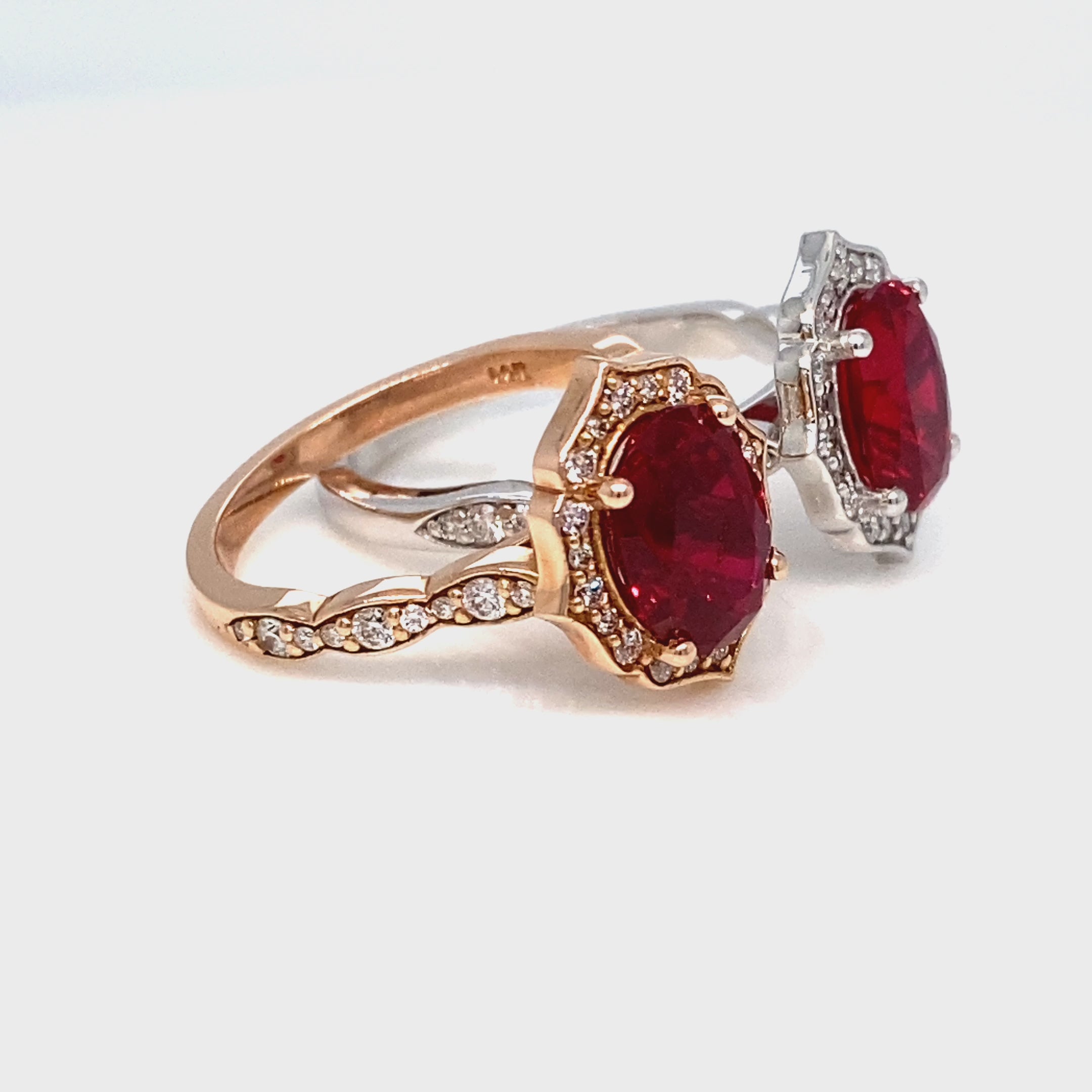 Large oval ruby engagement ring rose gold vintage halo diamond ruby ring la more design jewelry