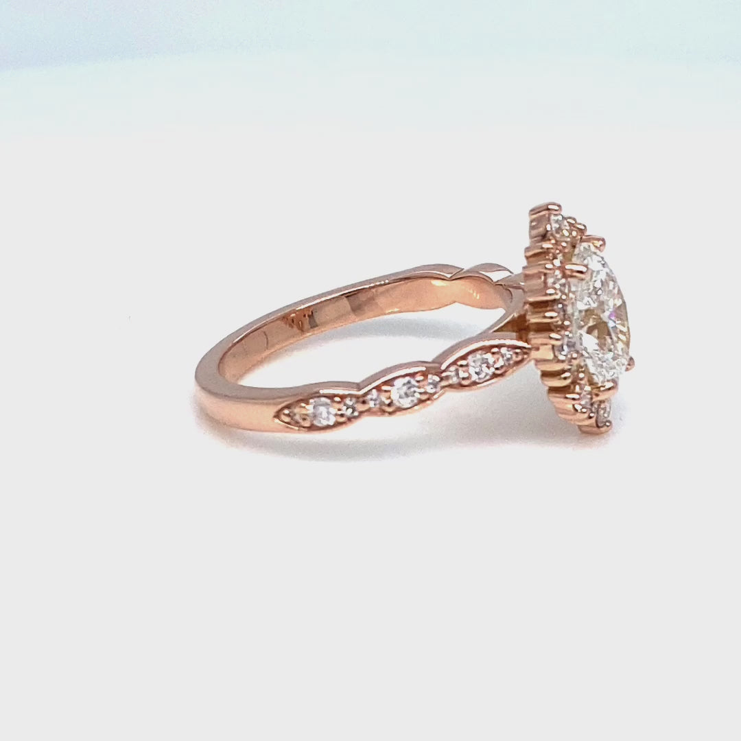 lab diamond ring rose gold oval diamond halo engagement ring La More Design Jewelry