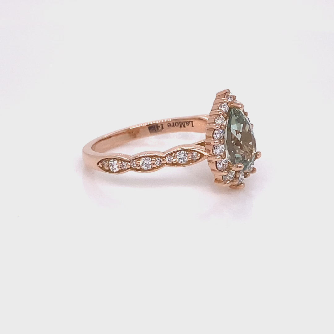 pear green sapphire engagement ring rose gold halo diamond sapphire cluster ring la more design jewelry