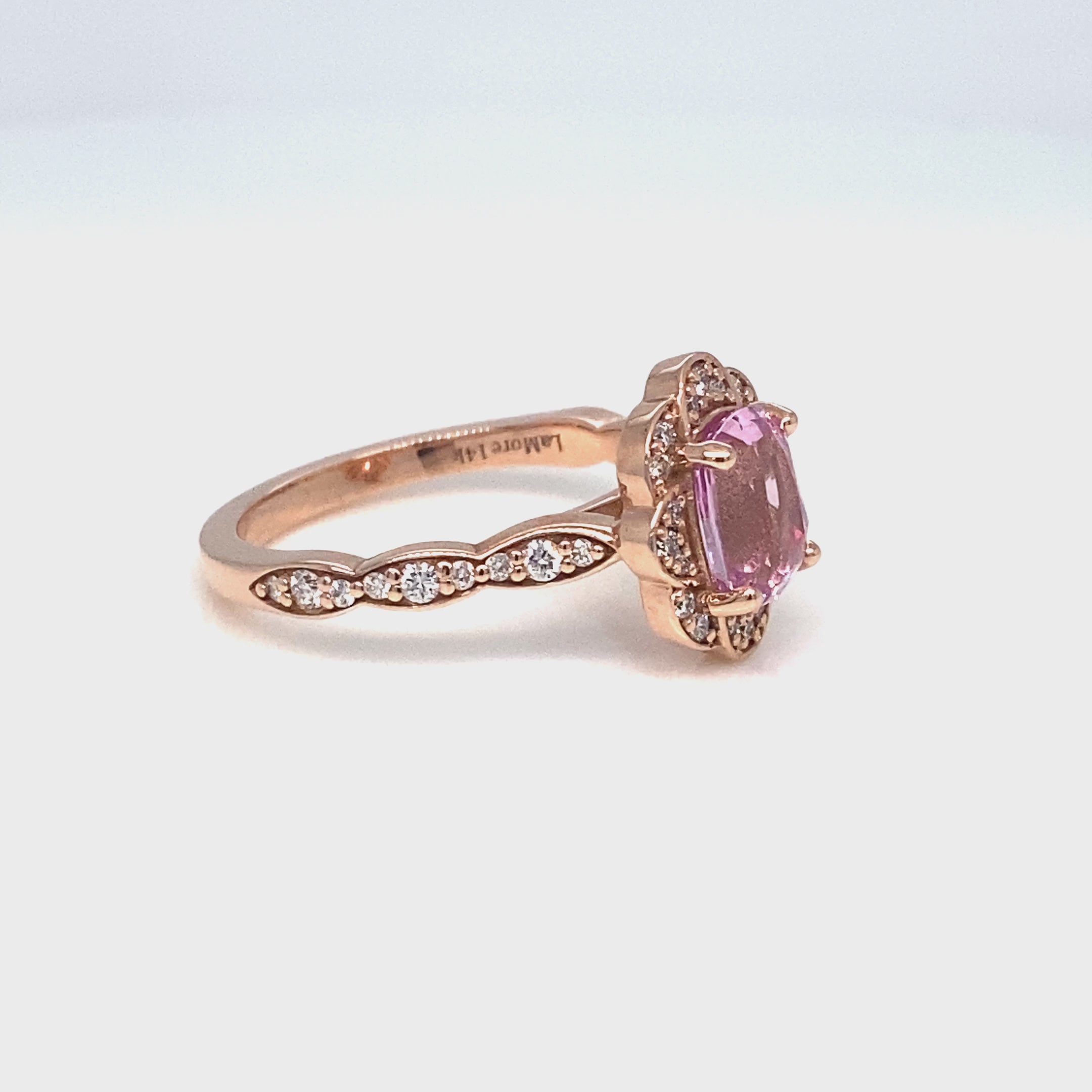 Pink sapphire ring rose gold vintage floral oval rosy pink sapphire diamond engagement ring la more design jewelry