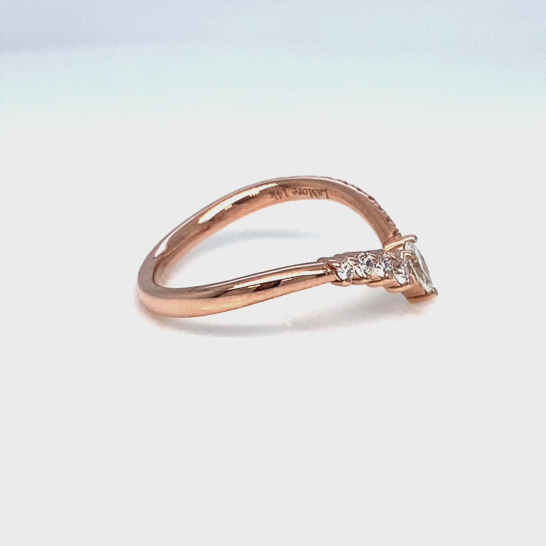 Wishbone diamond wedding ring rose gold V shaped curved pave wedding band la more design jewelry
