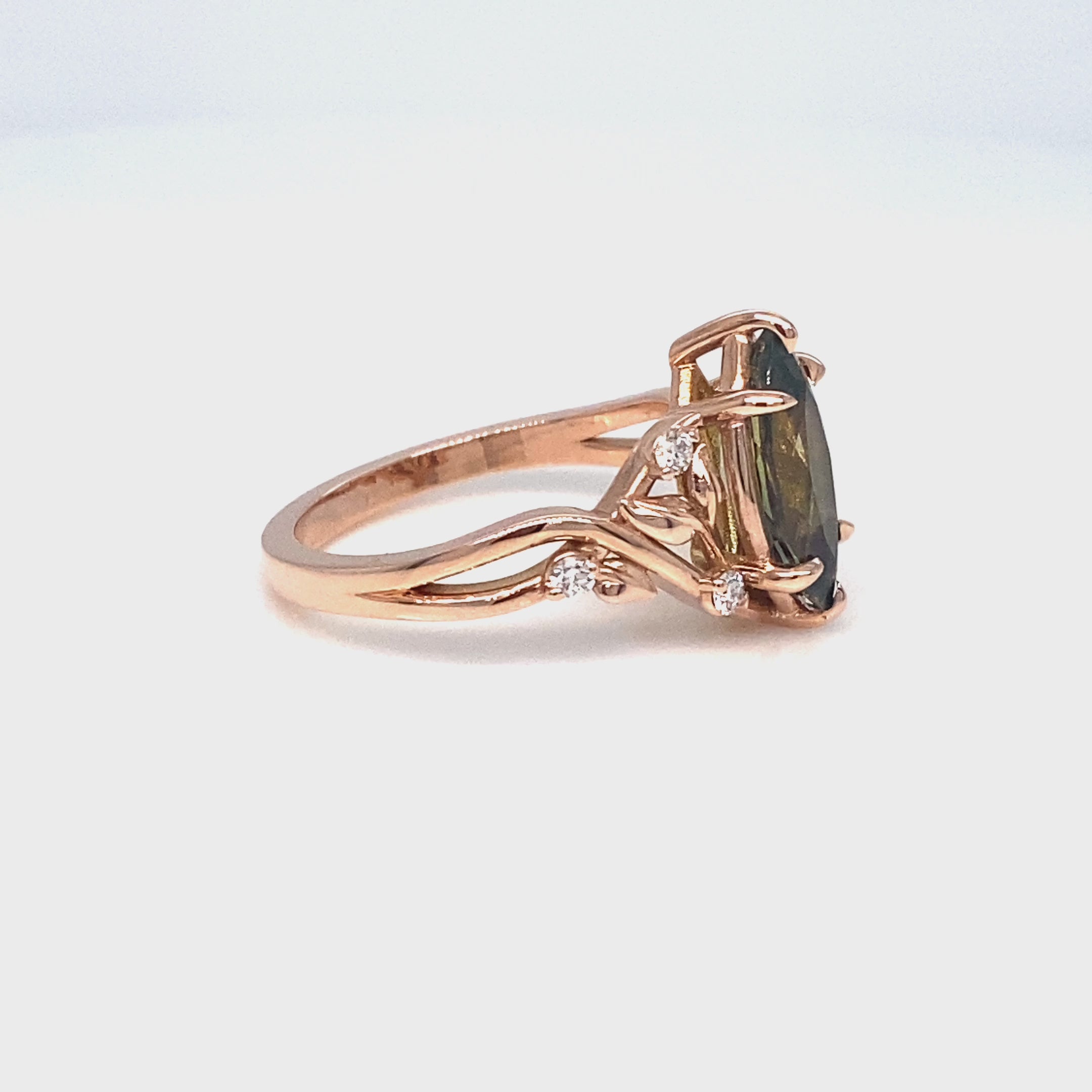Marquise cut parti green sapphire ring rose gold floral leaf diamond sapphire solitaire ring la more design jewelry